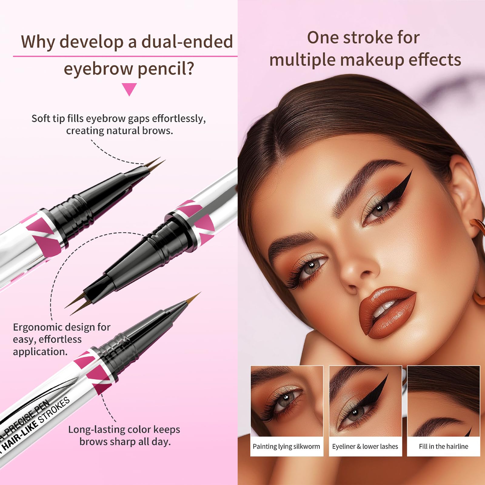 Eyebrow Ultra-Precise Pen for Hair-Like Strokes & Natural Fill, Dual-Ended Fine Tipped Micro Brush & Spoolie - Image 3