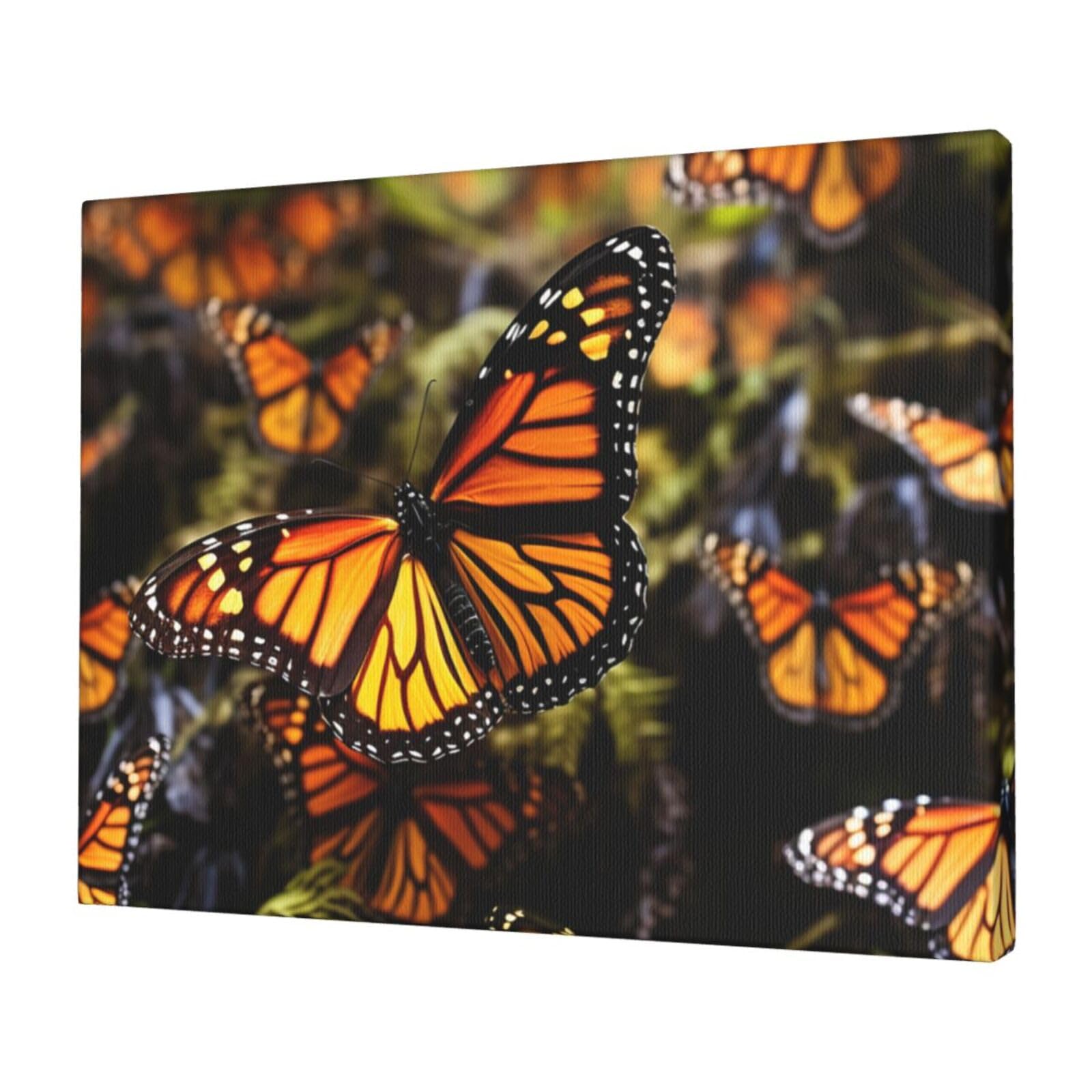 KLOPH Heaps of Orange Monarch Butterflies Canvas Wall Art for Living Room 12"x16" Modern Artwork Painting for Bathroom Hanging Canvas Prints Aesthetic Wallart for Bedroom Kitchen Office Wall Decor