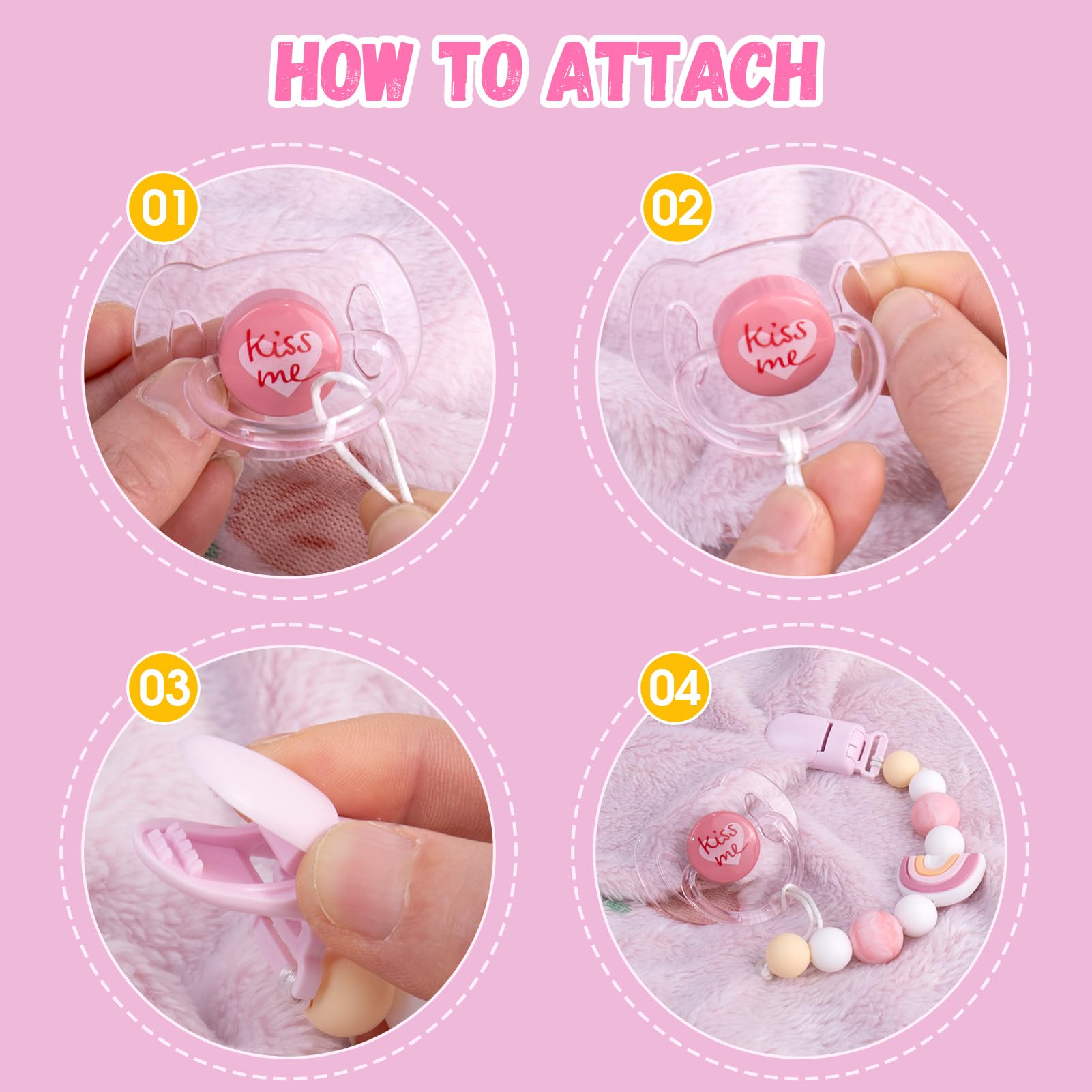Clips para chupete Rebron Baby Dolls Soportes de chupete Clips de silicona Paci con Paci magnético - Rosa 5