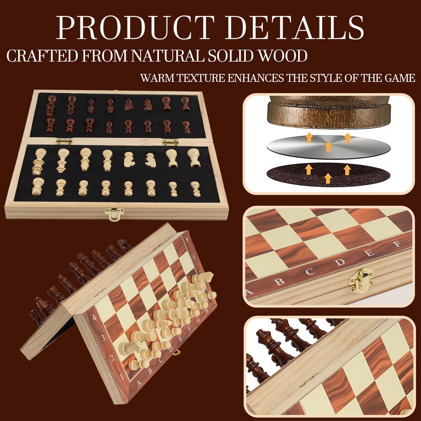 Magnetic Chess Set Luxury for Adults Kids,29×29cm Portable Folding Travel Chess Set Magnetic Wooden Chess Board Game,Handmade 32 Chess Pieces - Image 3