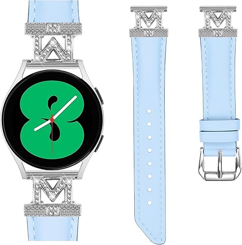 Miniatura 2 de Compatible con Samsung Galaxy Watch 66 Classic55 Pro44 Classic Band Cuero, 0.787 pulgadas, correa de repuesto suave con diamantes de imitación