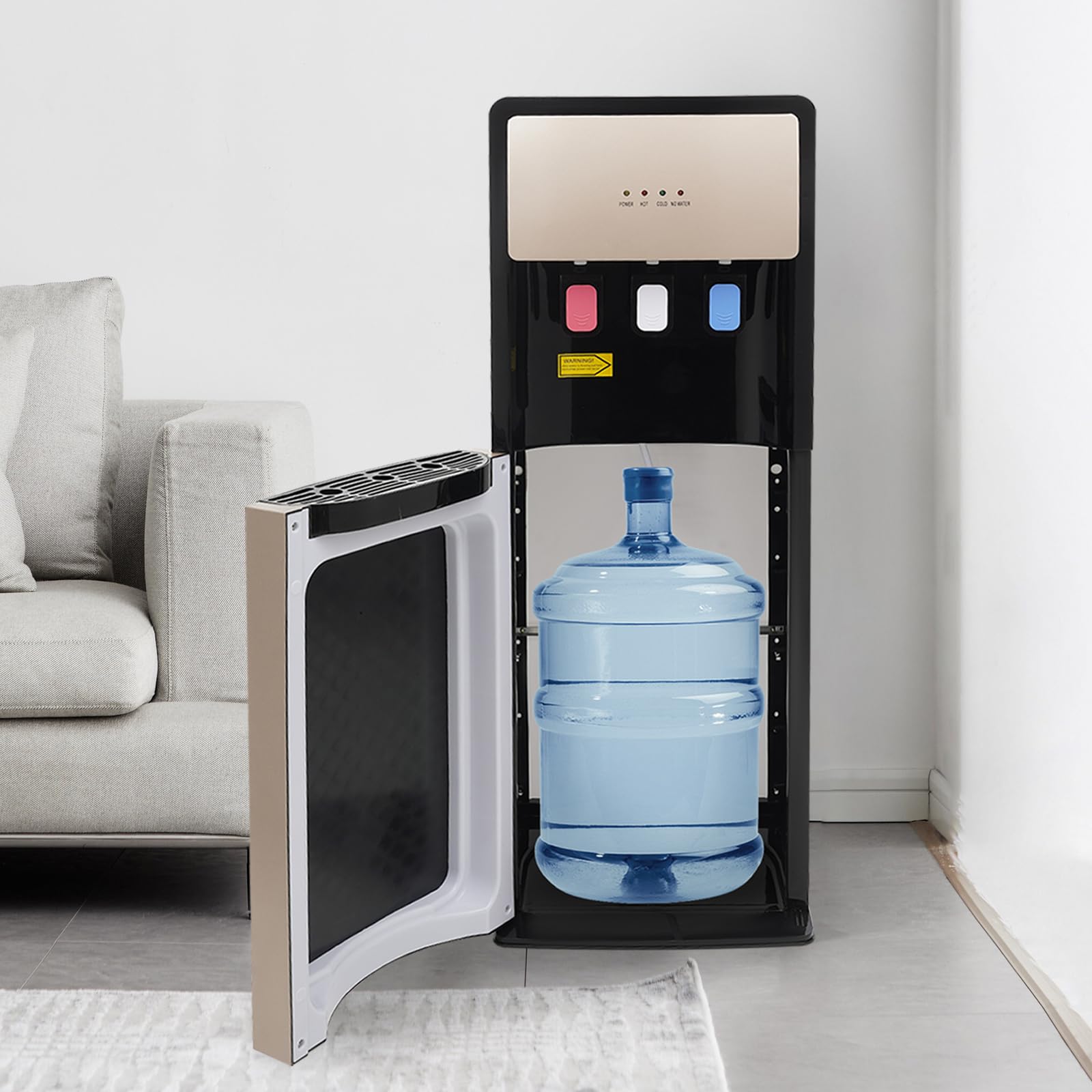 Water Cooler Dispenser, 5l Bottom Loading Hot And Cold Water Dispenser with 3 Water Outlets, FloorStanding Water Dispenser Hot Cold Water Room Temperature Water Cooler for Home Office (Champaign Gold)