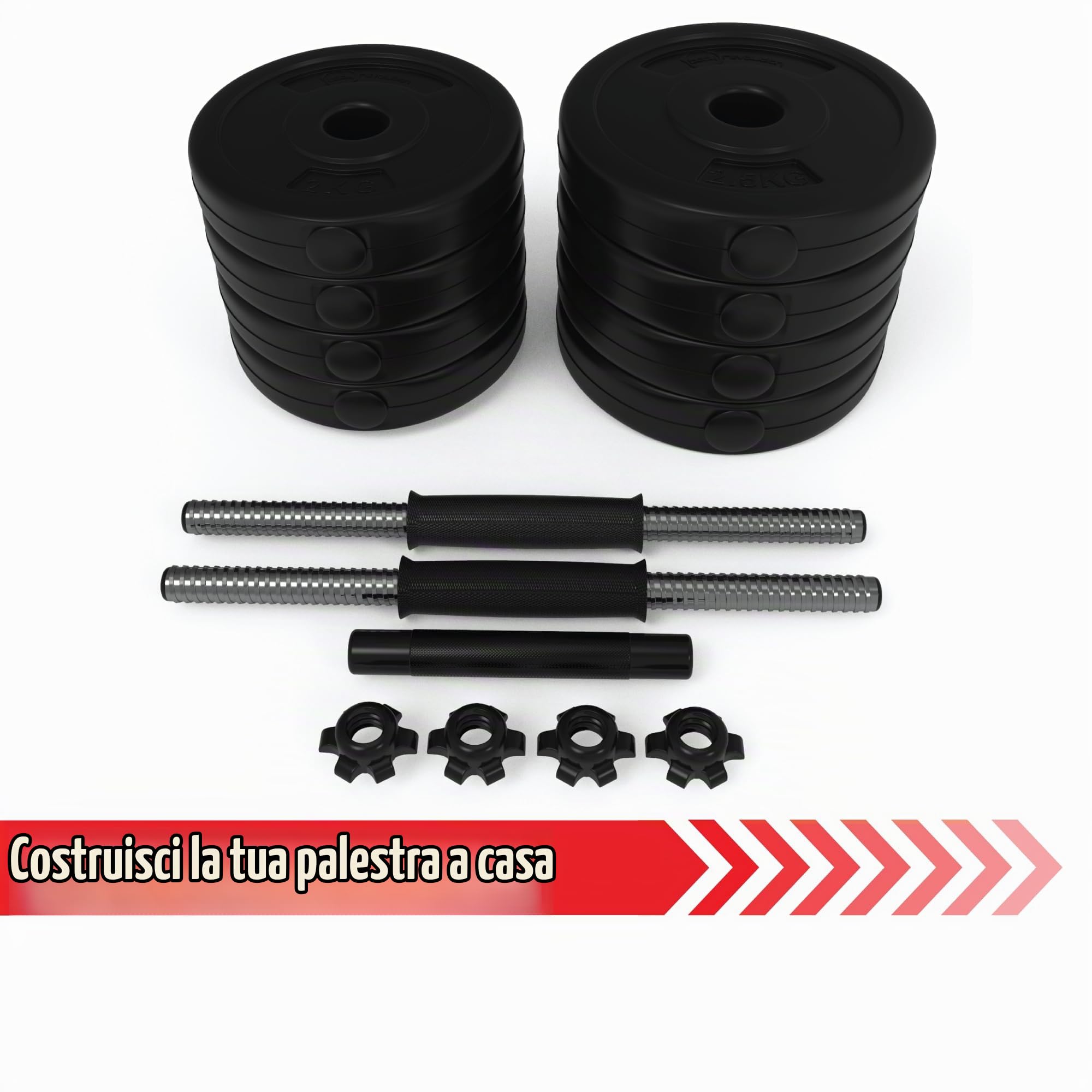 Body Revolution, set di bilanciere e manubri in vinile, varie combinazioni possibili, pesi da 10, 15, 20, 30, 40, 50 kg, 10kg