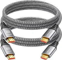 Cabo HDMI 8K 4K 1,8 m, pacote com 2, cabo HDMI para HDMI 4K@120Hz/144Hz, 8K @60Hz, HDMI 2.1 compatível com eARC, HDCP2.3/2.2, HDR10+ para KVM, Fire TV Stick, PS5, Xbox, LG, Roku, Switch