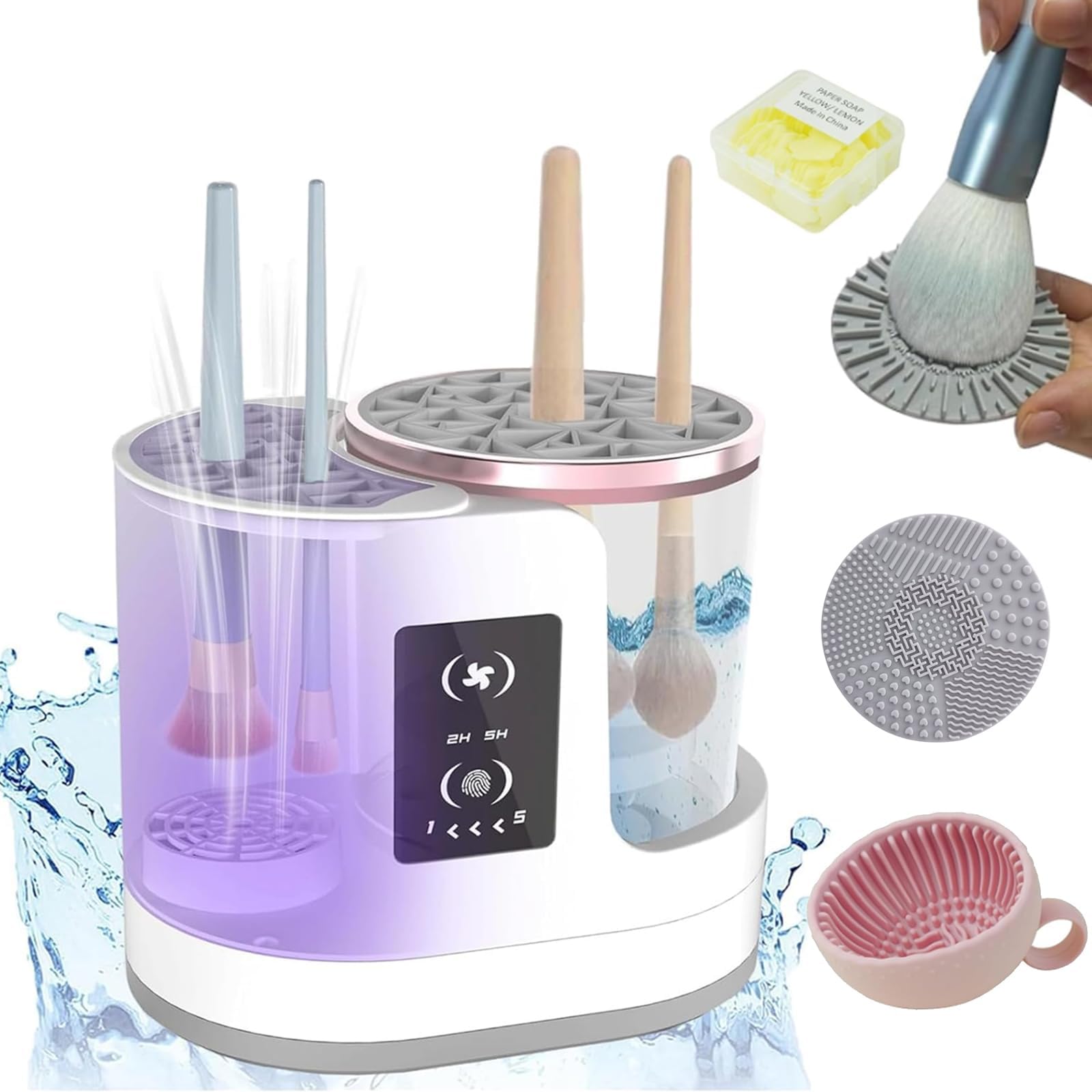 Pulitore elettrico per pennelli da trucco, dotato di funzione di asciugatura 3 in 1, pulitore elettrico automatico per pennelli da trucco, pulizia dei pennelli da trucco, regalo per le donne.
