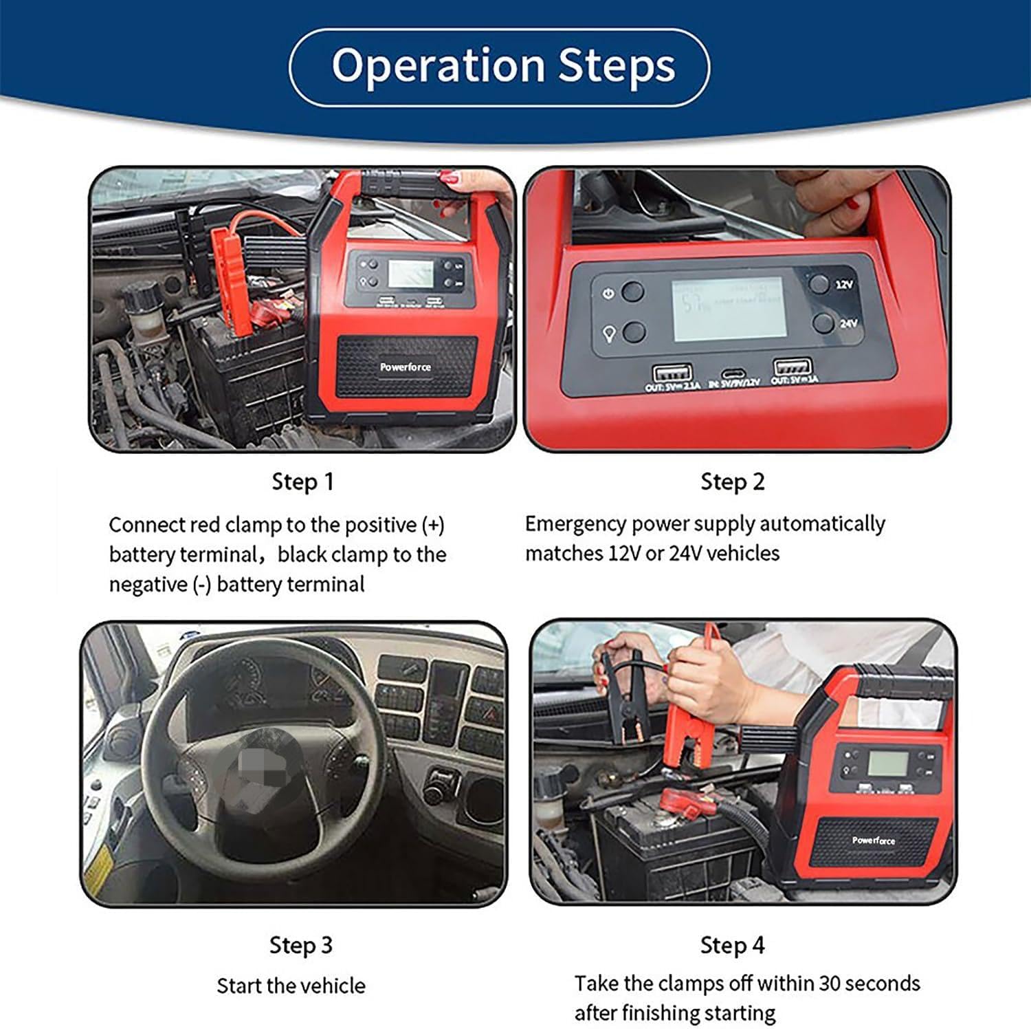 Arrancador portátil de 42000 mAh y 1500 A de pico y banco de energía — 24 V conmutable para coche y camión de uso intensivo para arranque de emergencia (arranque instantáneo para automóviles, camiones