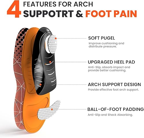 Miniatura 2 de Welnove - Plantillas de soporte de arco para fascitis plantar, insertos de arco alto resistentes de pie todo el día, reducen la fatiga, cojines