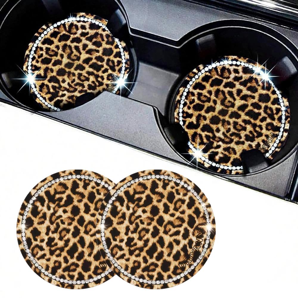 Car Cup Holder Coaster, 2PCS Silicone Car Cup Holder Insert Leopard Print, 2.75" Universal Non-Slip Cup Holders, Interior Car Accessories for Women