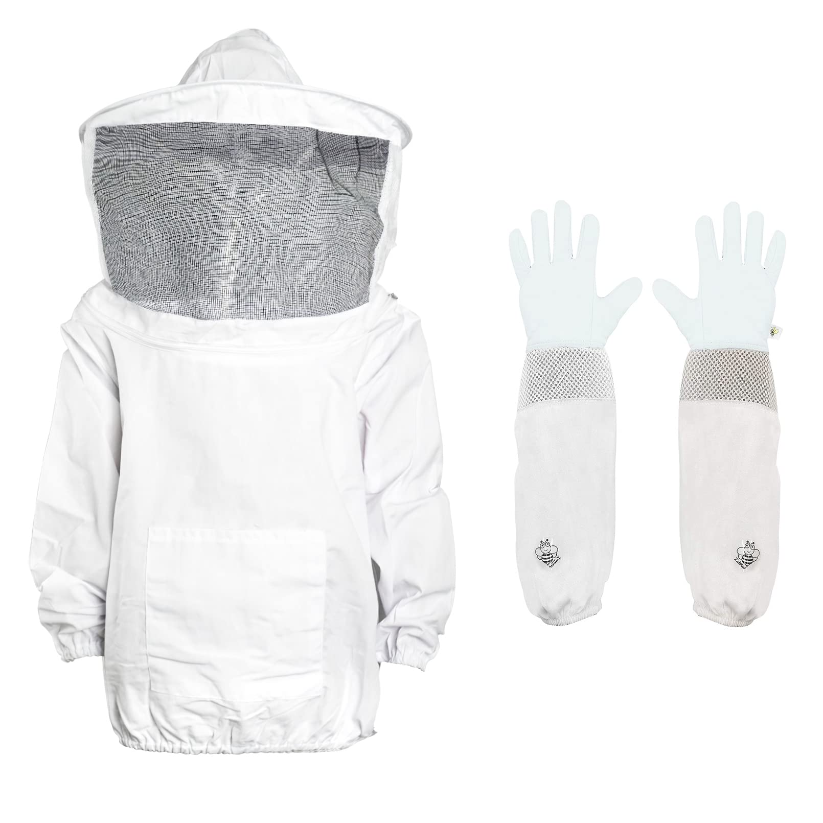 Luwint Giacca e guanti da apicoltura per bambini, velo ventilato, giacca protettiva da apicoltura con guanti in pelle di capra per apicoltura, per bambini (altezza 10,2 - 10,2 cm)