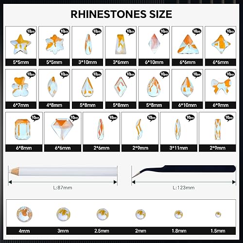 Miniatura 2 de Aurora - Diamantes de imitación de cristal para uñas, diamantes de imitación de cristal 3D Aurora con parte trasera plana, tamaños mixtos, gemas de