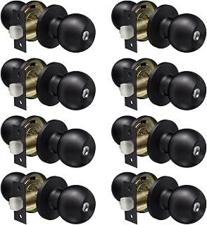 VICMEON Door Knob with Lock and Keys, Matte Black Entry Door Knobs Exterior, Locking Door Knobs with Keys, Round Ball Door Knobs for Bedroom, 8 Pack