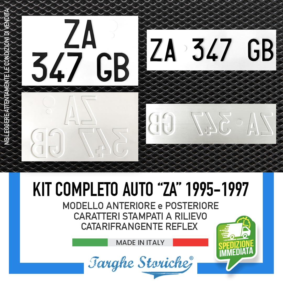 Targhe Personalizzate - Modello Kit Completo dal 1995 al 1997 - con Lettere e Numeri in Rilievo, Incise su Alluminio Catarifrangente, Made in Italy (ZA Sovrapposta Colorazione d'origine)