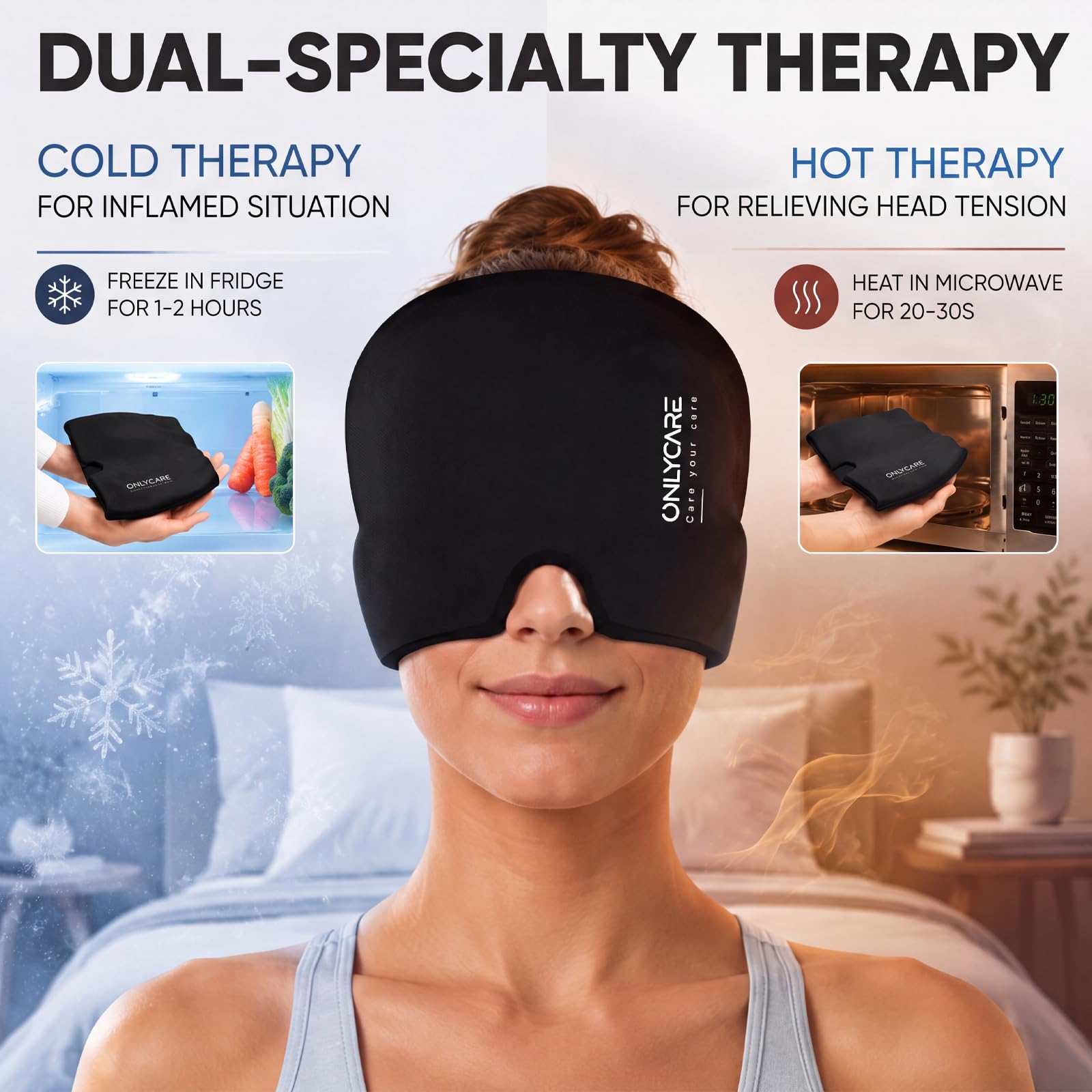 ONLYCARE Migraine Relief Cap, Headache Relief Cap Ice Pack Mask Head Wrap — Amazon image 2