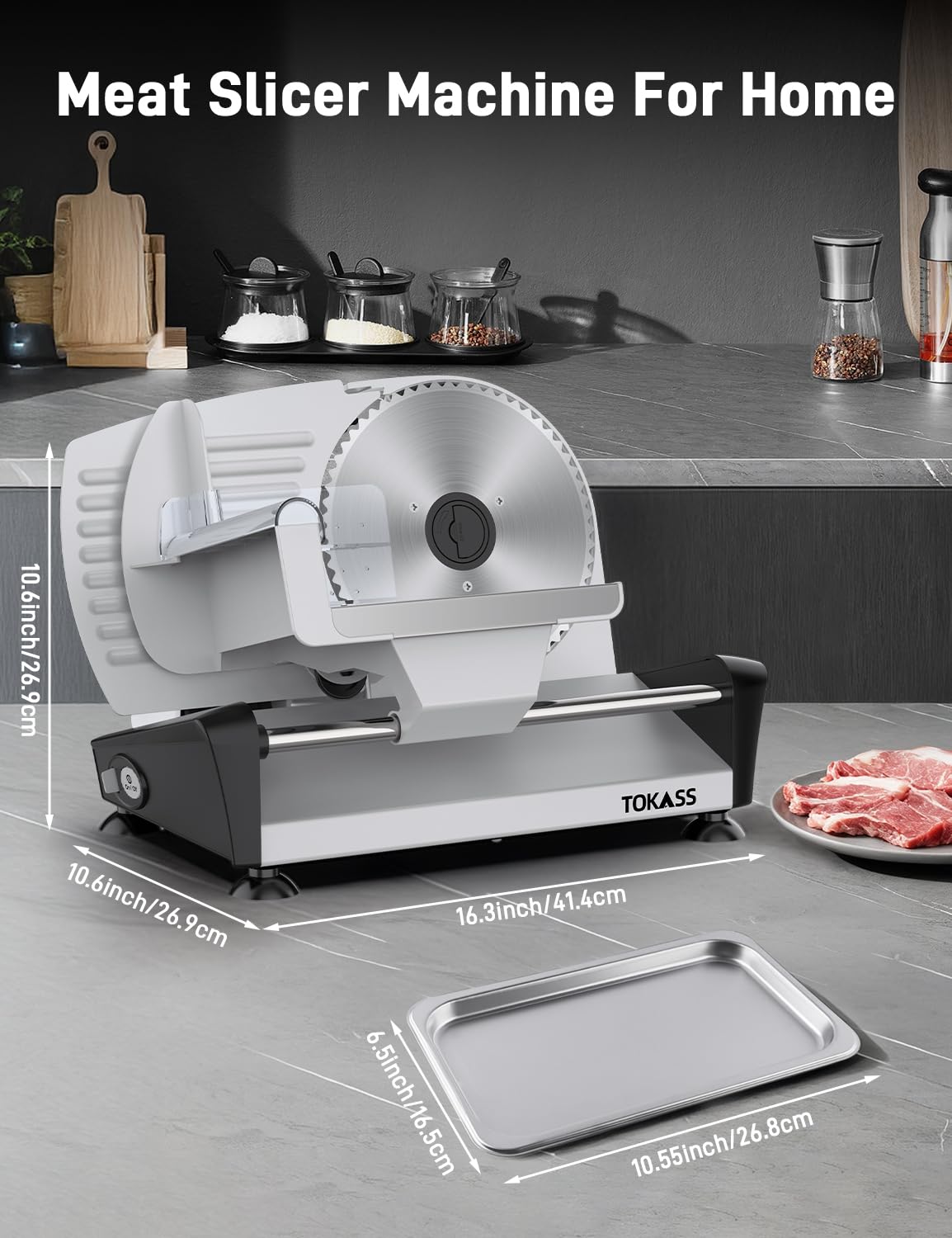 Elektrische Allesschneider 200W Brotschneidemaschine 19CM Edelstahlklingen 0-15mm Einstellbare Schnittstärke DC-Motor