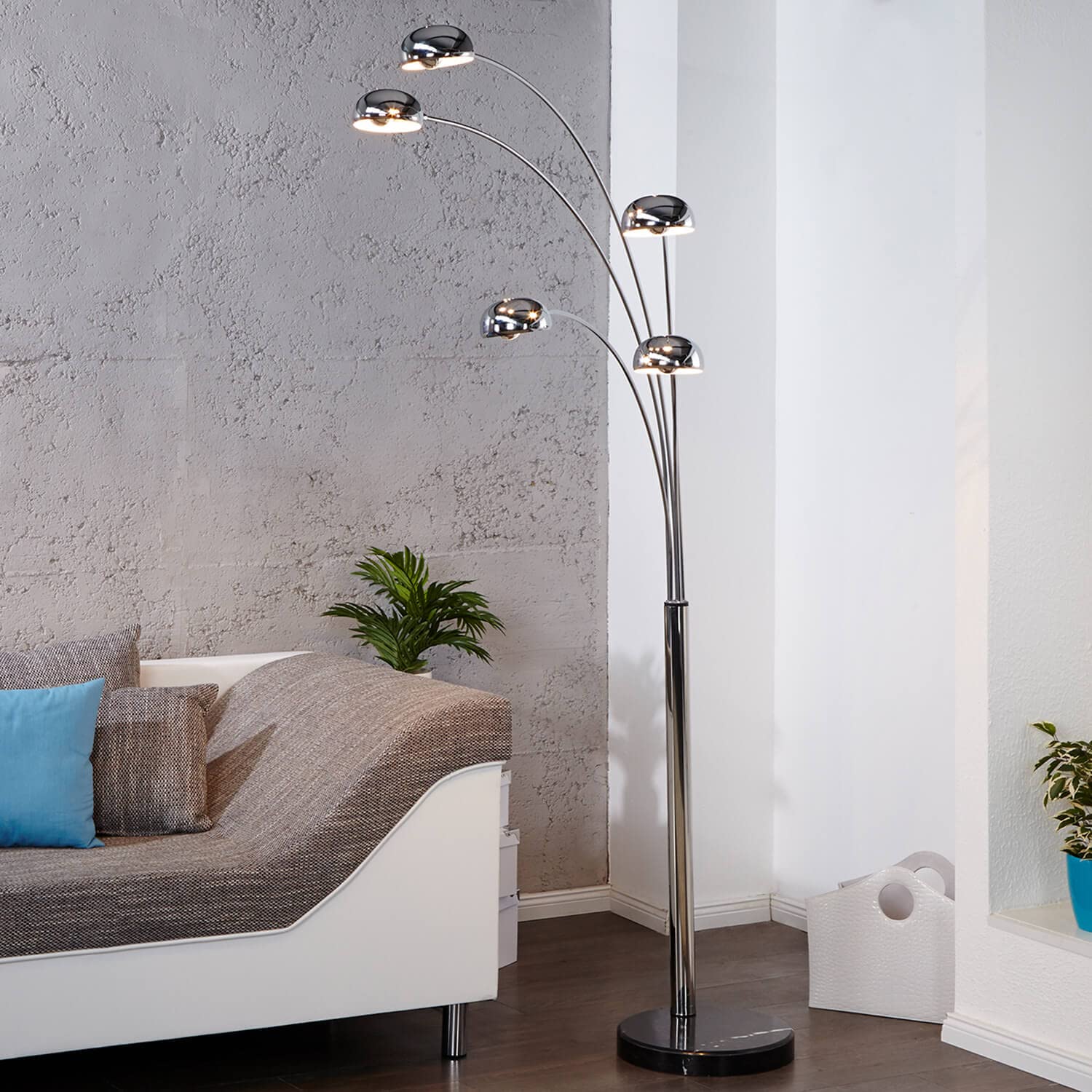 Licht-Erlebnisse Stehleuchte 200cm Retro flexible Arme Esszimmer Wohnzimmer Metall Stehlampe Silber Kugeln