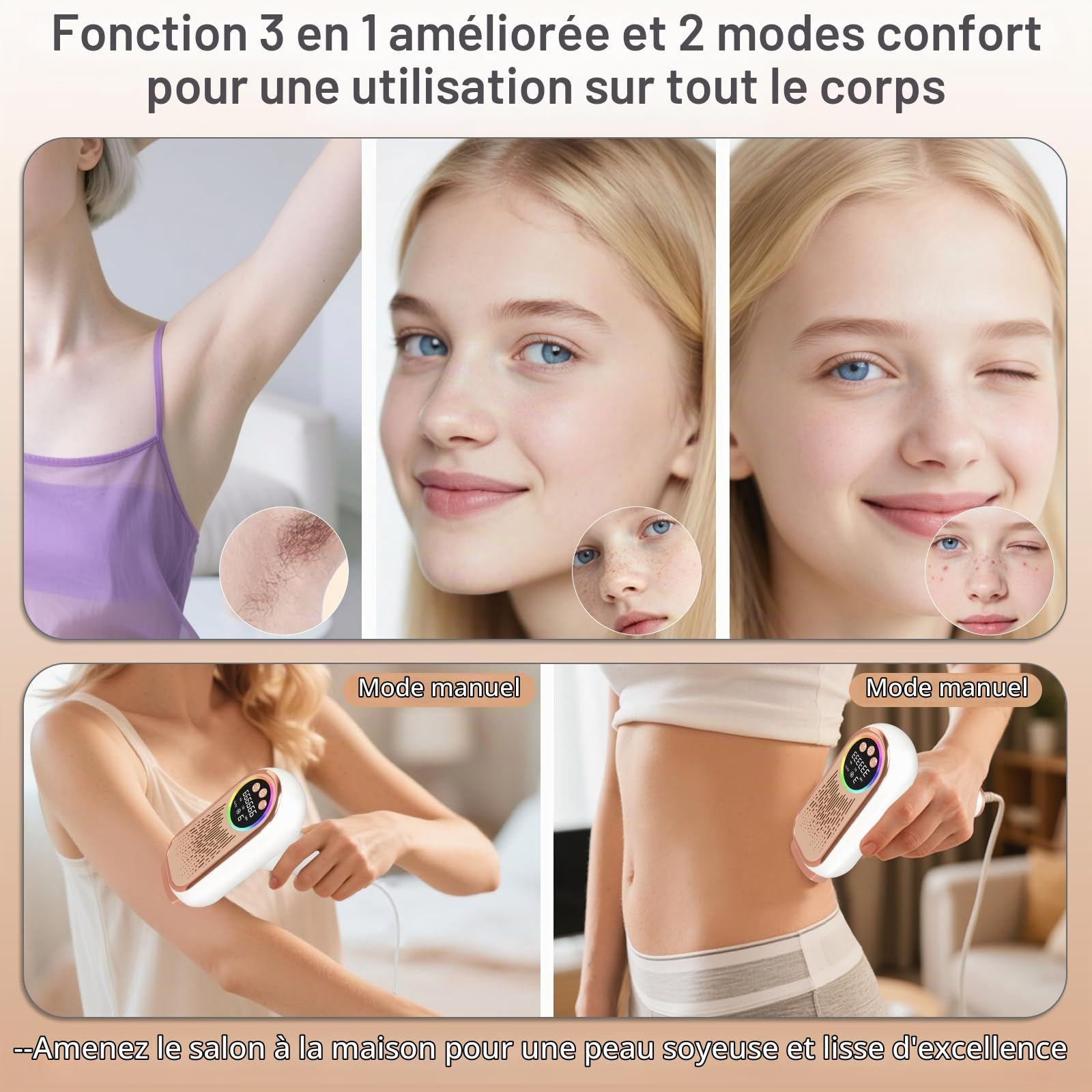 NICEWIN Épilation IPL avec fonction congélation - Appareil IPL sans douleur avec 3 modes (HR/SC/RA), 9 niveaux d'énergie, 999 999 impulsions lumineuses pour homme et femme - Idéal pour le visage, le