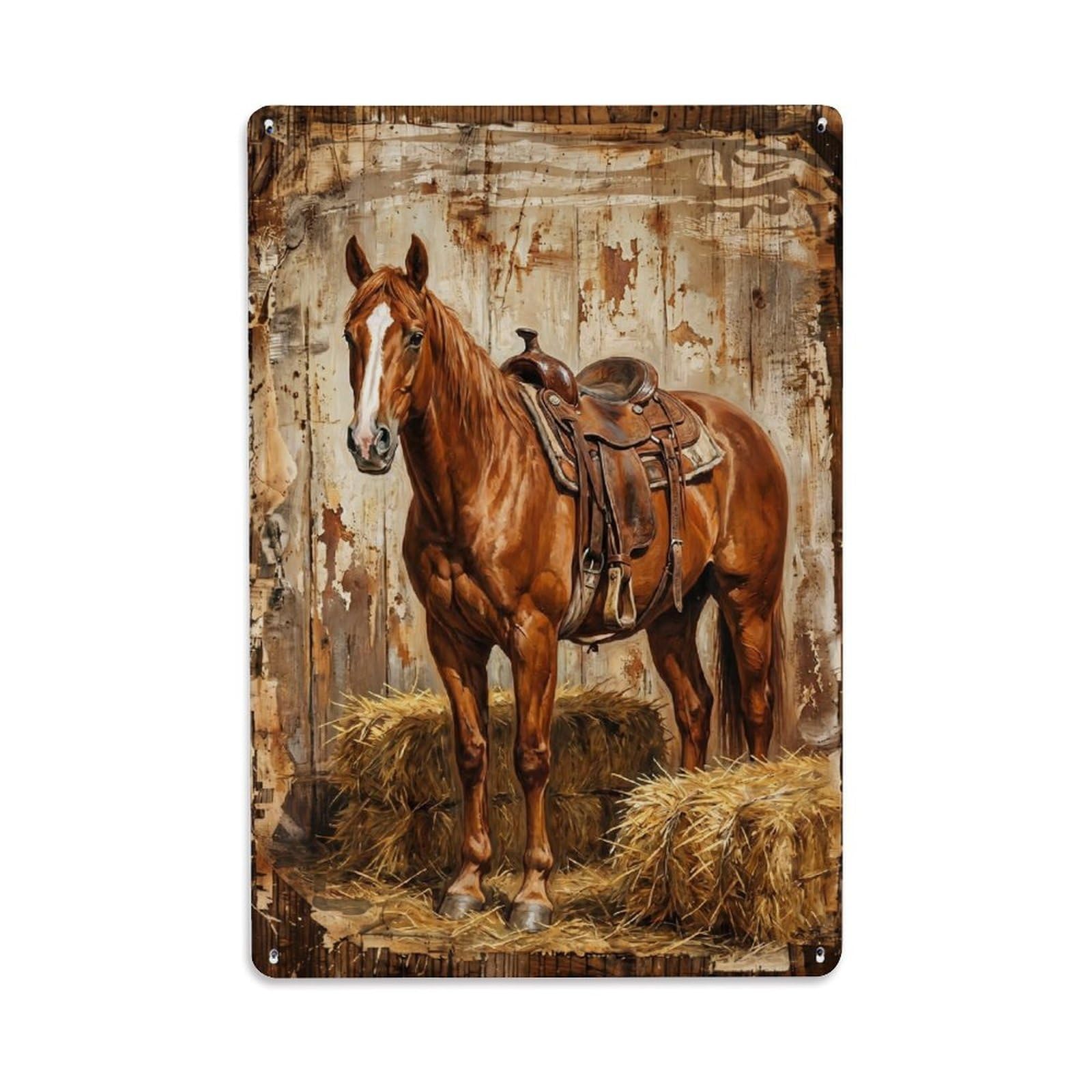 Chestnut Horse Farm Stable Equine Vintage Metal Tin Sign Plaque Wall Decor for Cafe, Club, Garden Metal Poster 8x12Inch