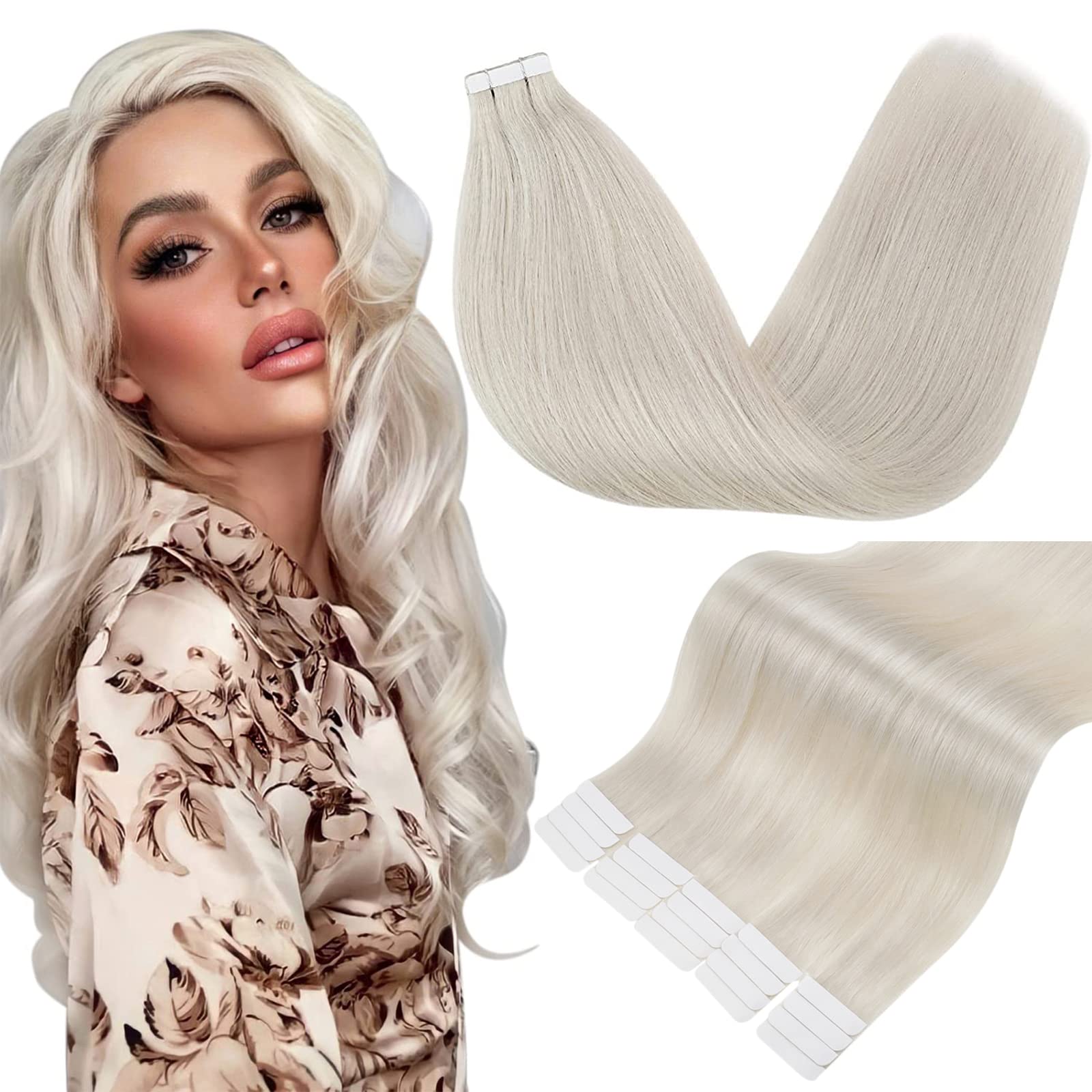 FshineTape in Hair Extensions Human Hair - 12 Inch 50g Remy Straight Tape in Hair Extensions - 20pcs Human Hair Tape in Extensions-Blonde Tape in Hair Extensions Human Hair