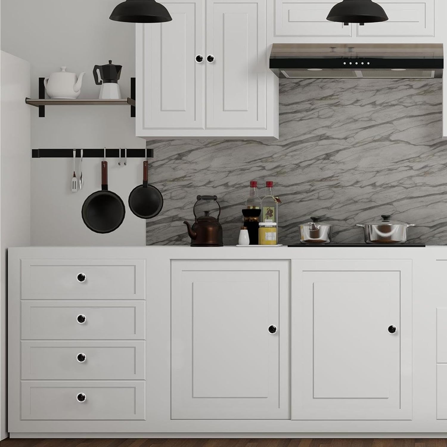 Black Halloween Skeleton (6) Round Drawer Knobs, Decorative Cabinet Pulls with Screws for Daily Furniture Use