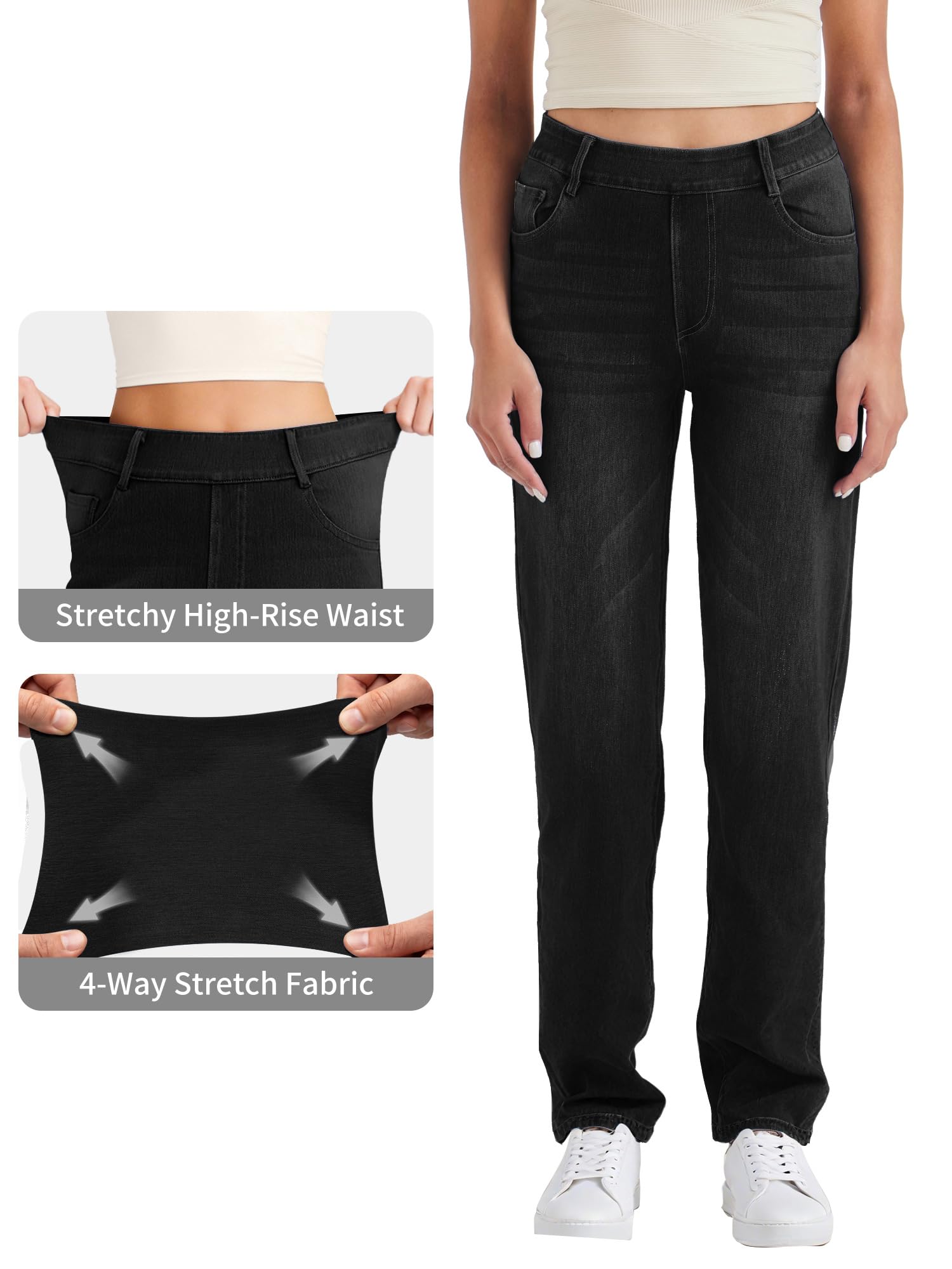 LaiEr Jeans de Yoga à Haute élasticité pour Femmes,Pull on Pantalons de Fitness avec Poches Pantalons à Coupe Bootcut Micro Doux et Confortables,Adaptés aux Sports et de Yoga de Fitness.