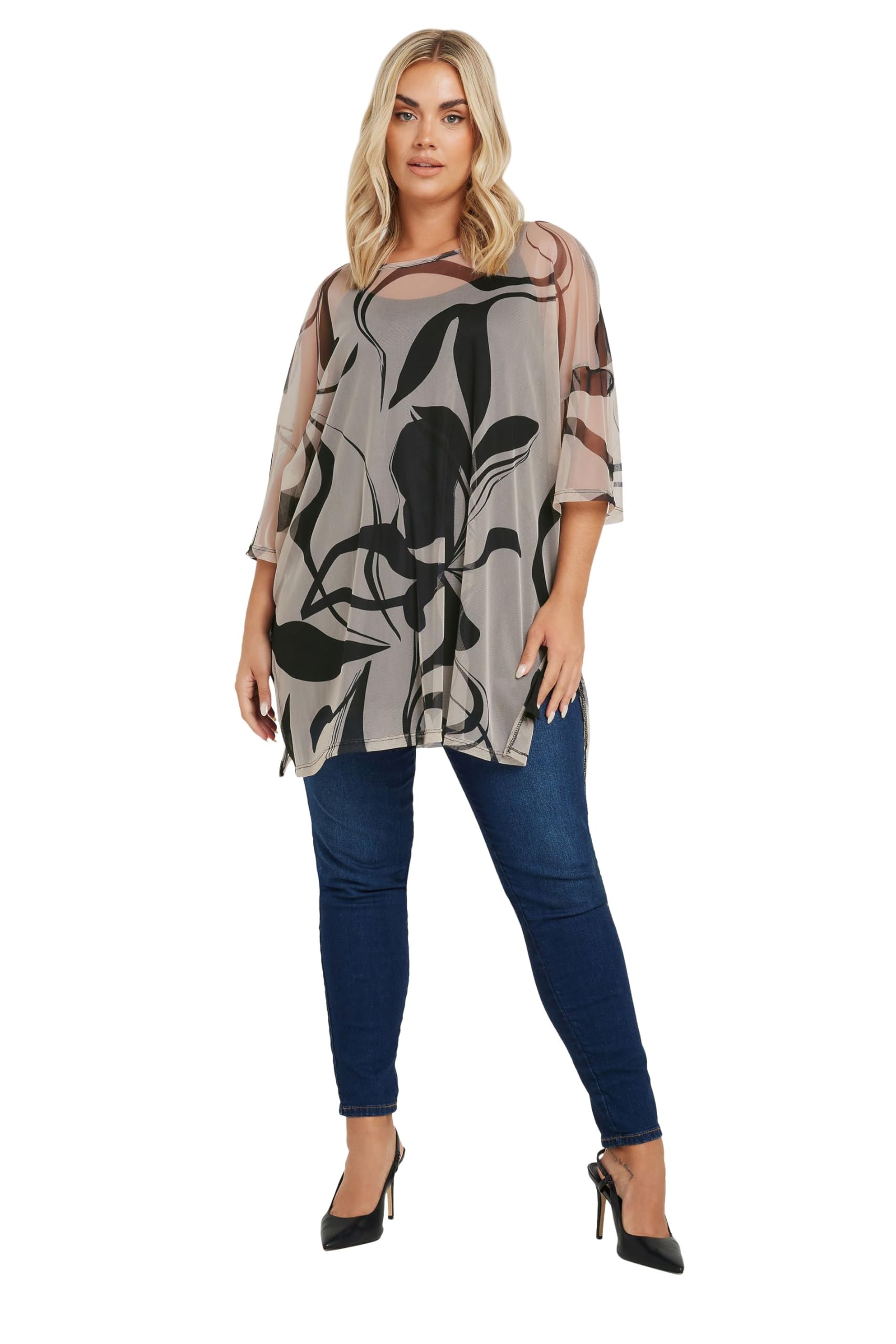 Yours Girls Brown Printed Oversized Mesh Top In Size 20 Kids