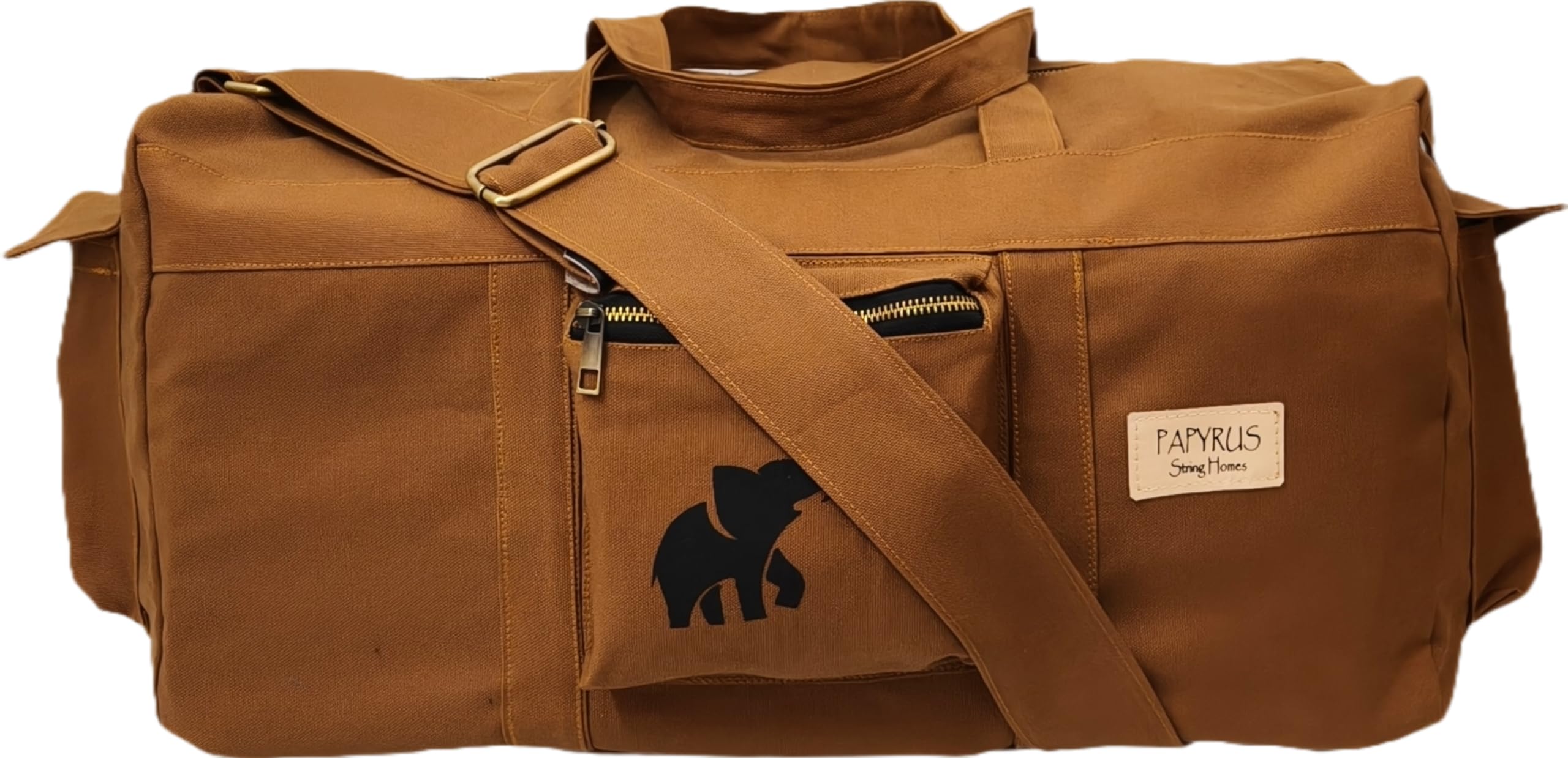 Canvas Duffle Bag 46L, Large Capacity Travel Weekender with Multiple Zipped Compartments, Adjustable Shoulder Strap (Peanut Bronze)-image-29