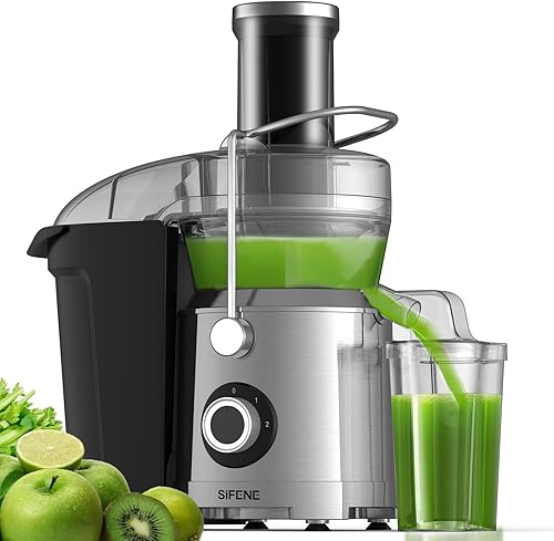 SiFENE Exprimidor, extractor de jugo rápido, motor potente de 1300 W, canal de alimentación grande de 3.2 pulgadas para jugo de frutas y verduras