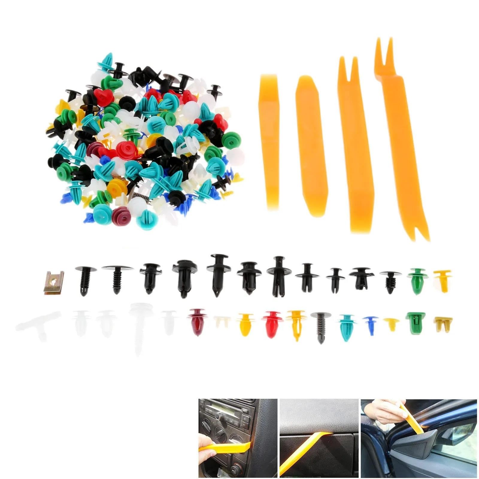 Viti e accessori 500 Pezzi Misti Di Fissaggio Automatico Pannello Porta Parafango Rivestimento Paraurti Clip Rivetto Con 4 Strumento Leva Per Rimozione Portiera Auto