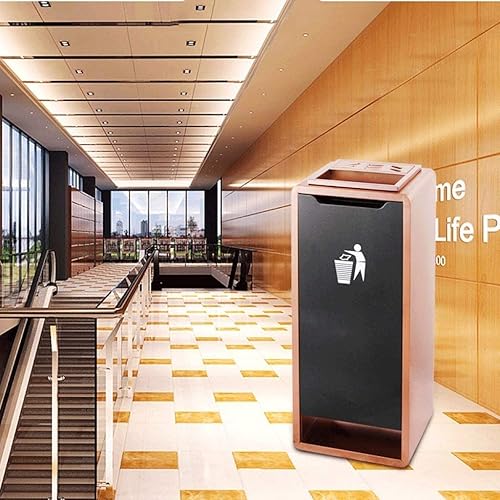 Miniatura 7 de Botes de basura, cubo de basura cuadrado de gran capacidad con cenicero hueco medio abierto, cesta de basura de acero inoxidable cepillado
