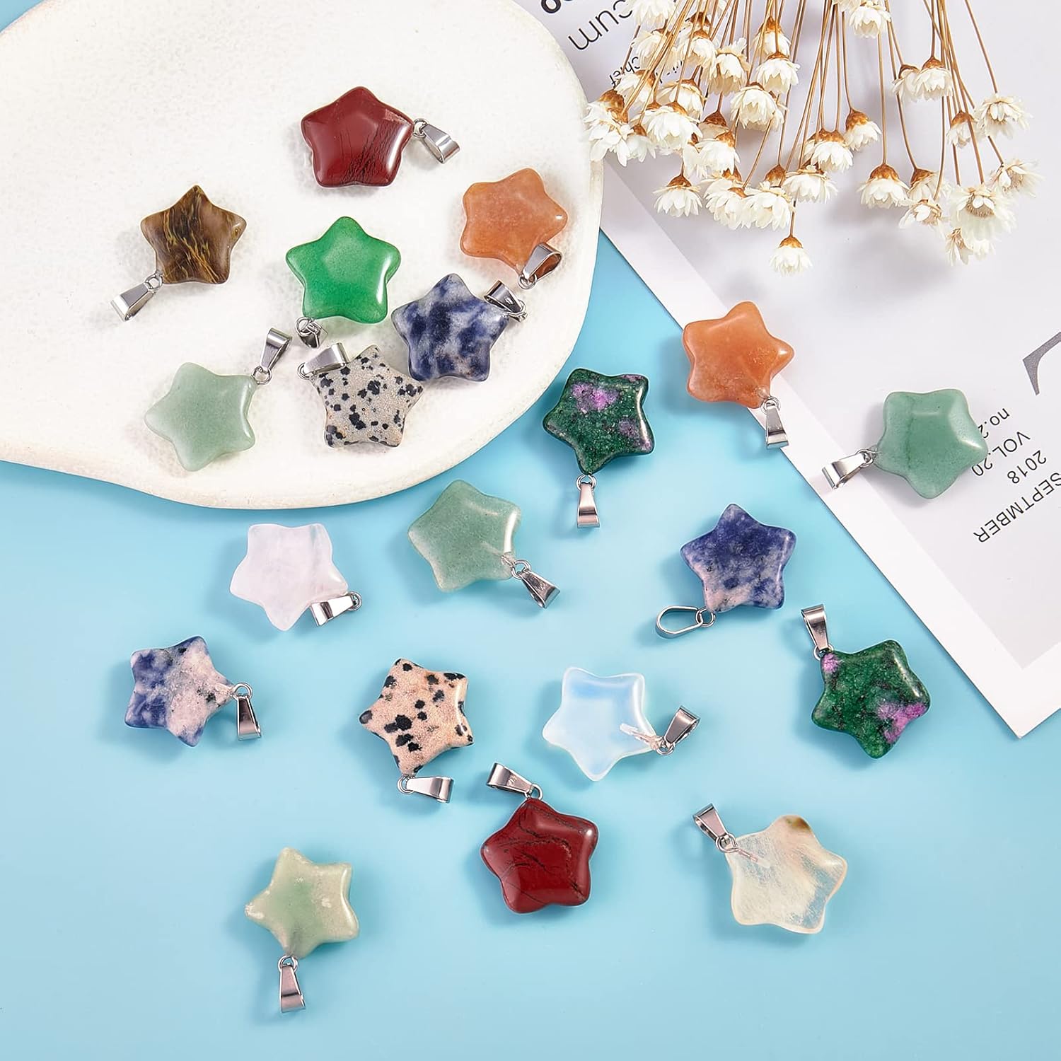 KitBeads 50pcs Natural Crystal Star Pendant Healing Crystal Quartz Chakra Gemstone Rock Charms Mixed For Necklace Jewelry Making - Image 5