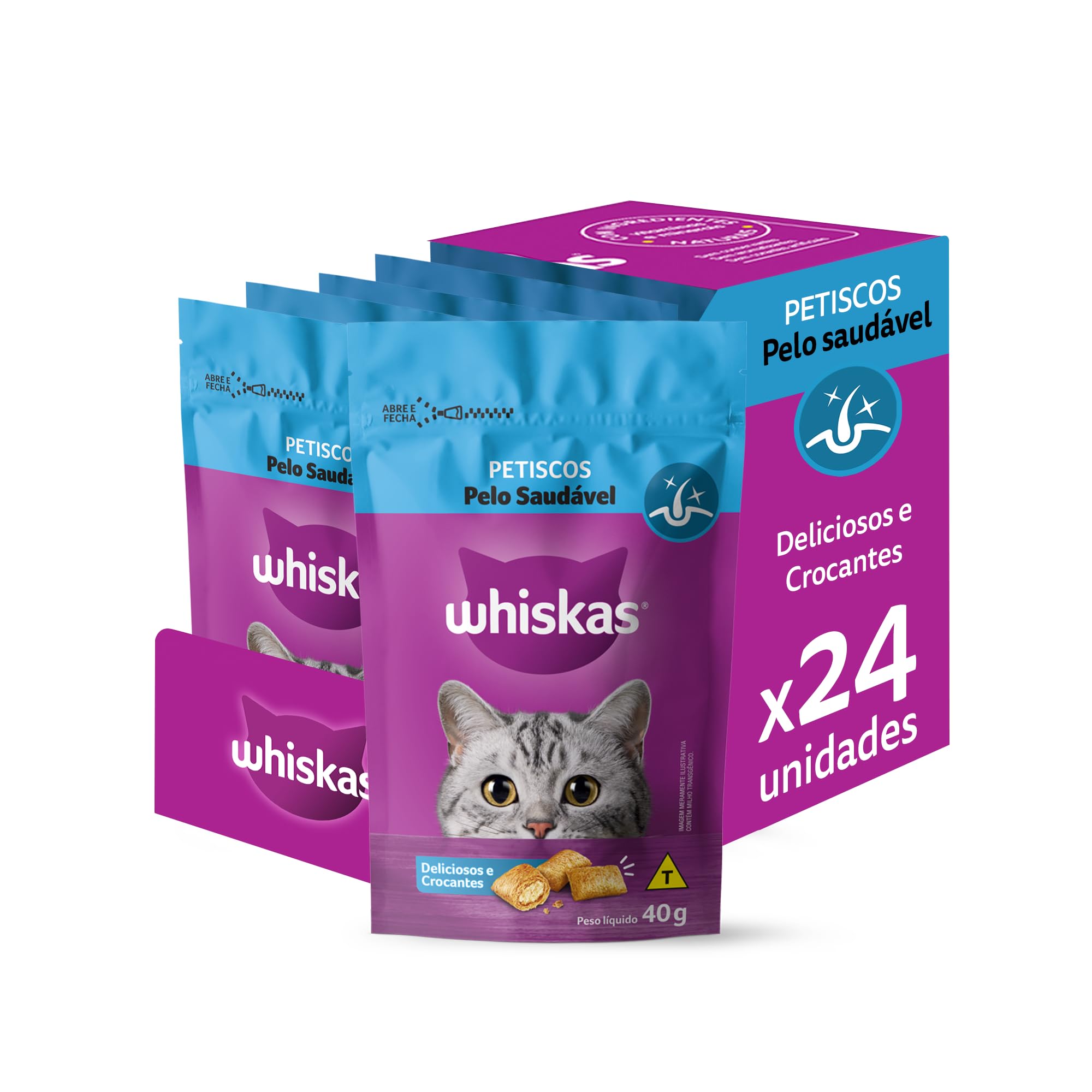 Pack de Petisco Whiskas Temptations Pelo Saudável Para Gatos Adultos 40 g - 24 unidades