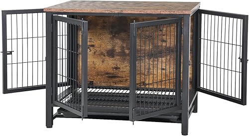 Miniatura 6 de PANTAZO Mueble de madera para perros con bandeja, resistente con puertas dobles, mesa auxiliar decorativa para perros pequeños a medianos (mediano)