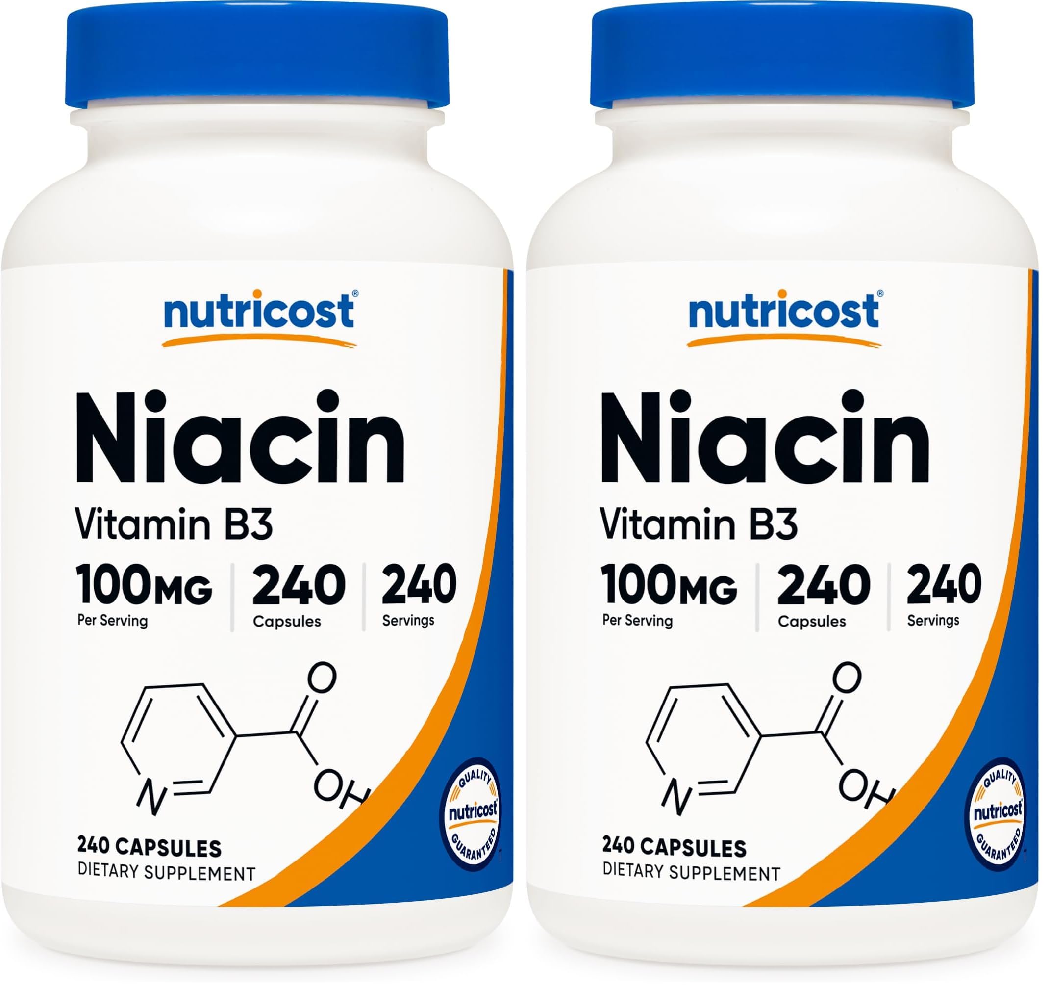 Nutricost Niacin (Vitamin B3) 100mg, 240 Capsules - with Flushing, Non-GMO, Gluten Free (Pack of 2) 240 Count (Pack of 2)