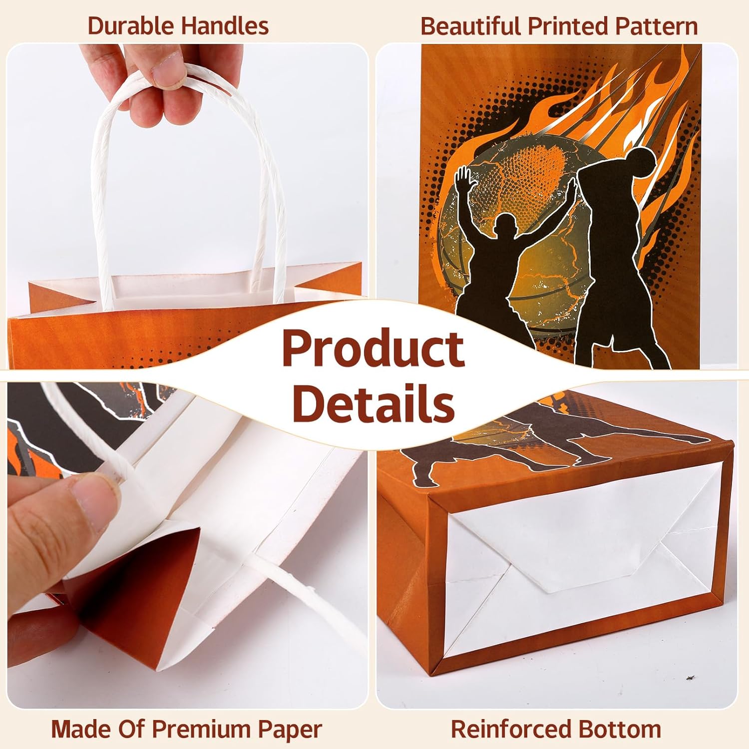 IJRPLM 24 Pcs Basketball Goodie Bags, Gift Bag with Handles, Candy Treat Snack Paper Bag, Basketball Party Favor Bags for Birthday Party Supplies Sports Parties Decoration, Style 2 - Image 3