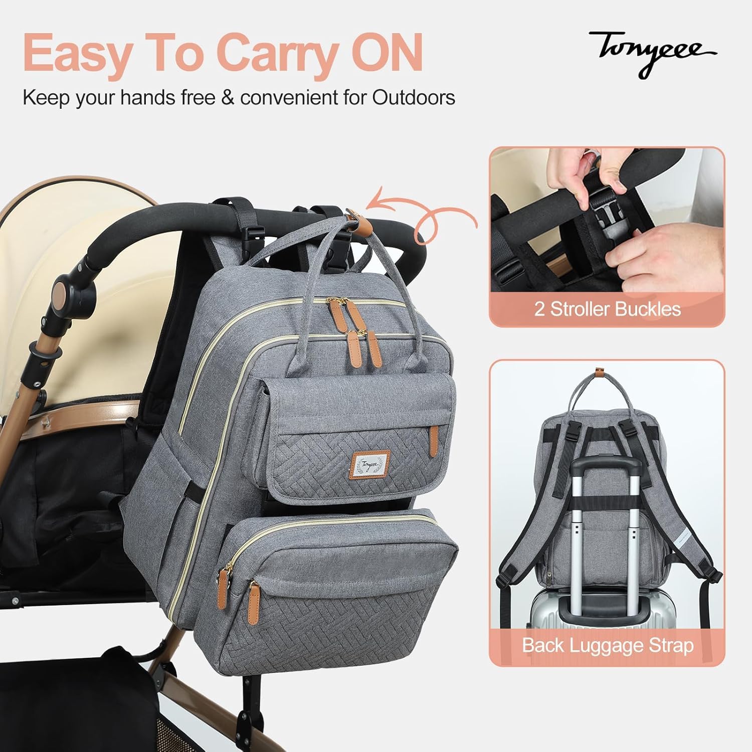 Zaino Fasciatoio,Borsa A Tracolla Rimovibile，Zaino Neonato Multifunzione Mamma，Borsa Porta Pannolini Con Materassino Fasciatoio, Cinghie Per Passeggini, Tasche Isolanti Bottiglia