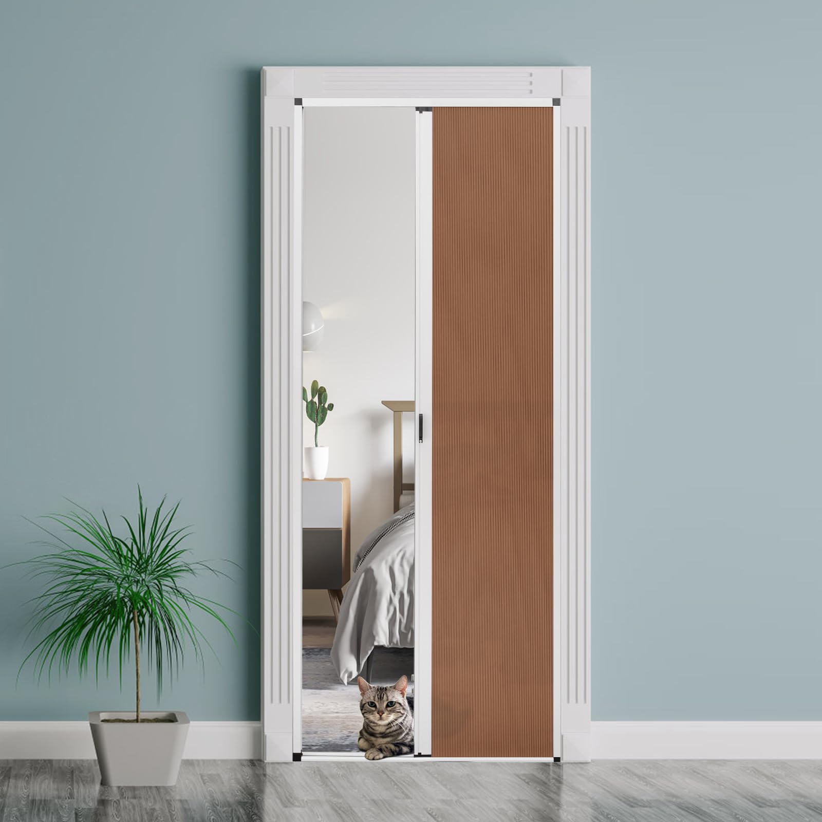 ROOMNEST No-Drilling Interior Accordion Door, Retractable Folding Door with Aluminum Frame and Cellular Fabric, Waterproof and Heat Insulation, for Bedroom, Bathroom, Kitchen, Office(Filter Brown