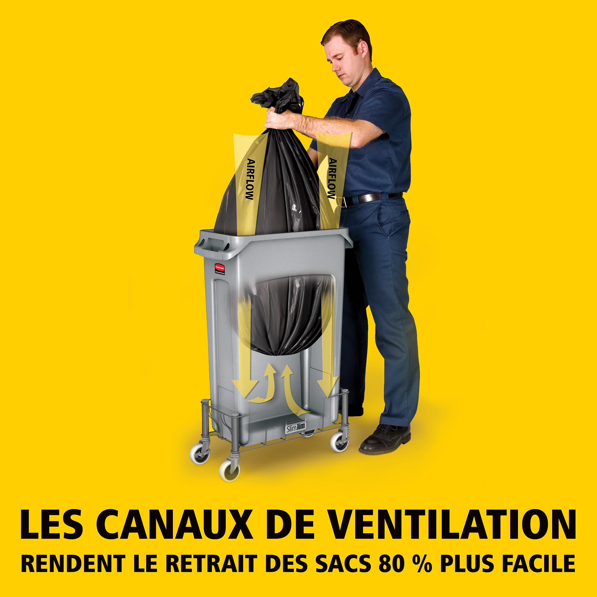 Rubbermaid Commercial Products Slim Jim Collecteur Ventilé Rectangulaire | En Plastique pour Cuisine et Bureau | 60 L, Noir