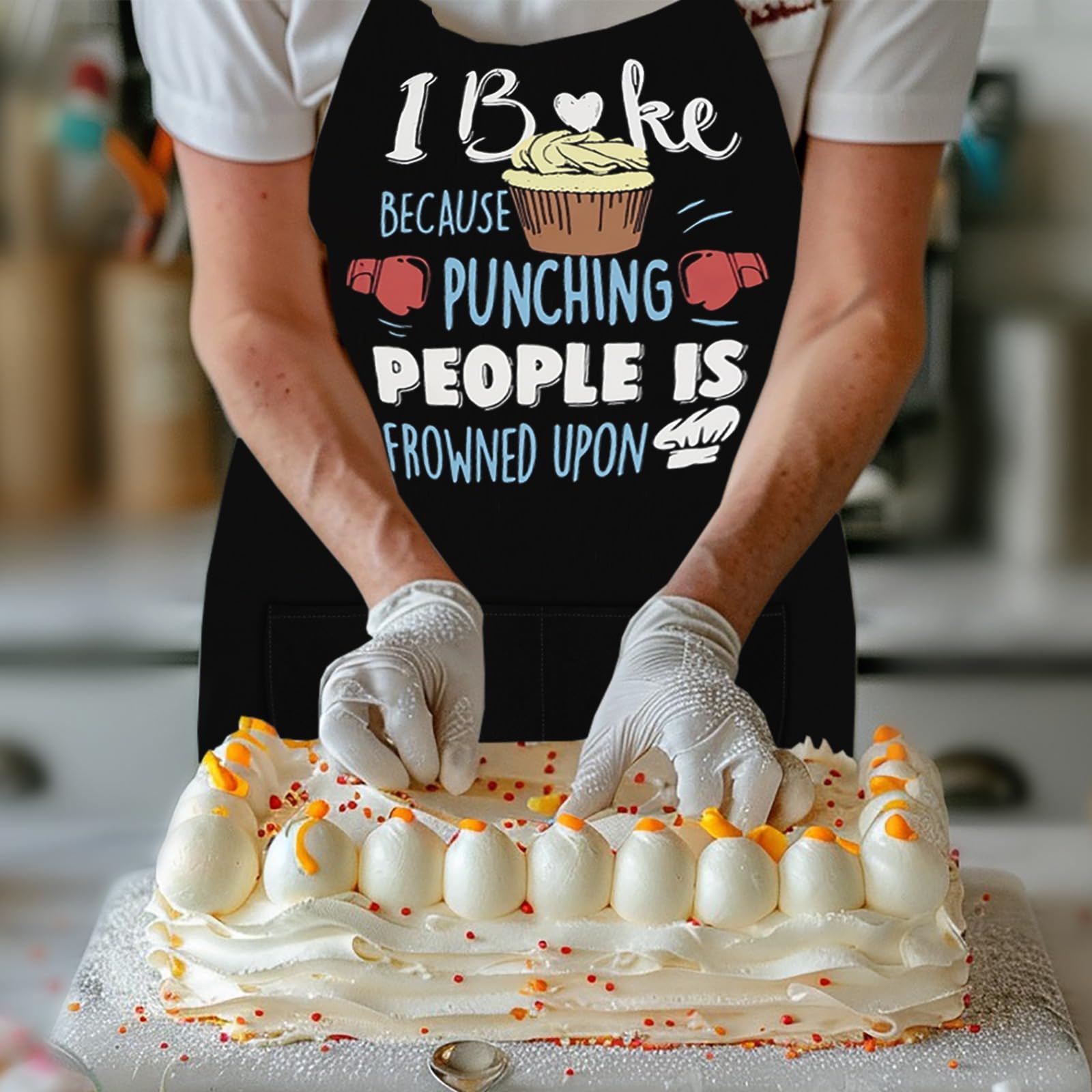 LINEN CLOSET® Cupcake Aprons for Women Baking Aprons Baker Aprons for Men Funny Baking Gifts for Bakers Wife Husband Mother Daughter Kitchen Aprons with Pockets - Image 2