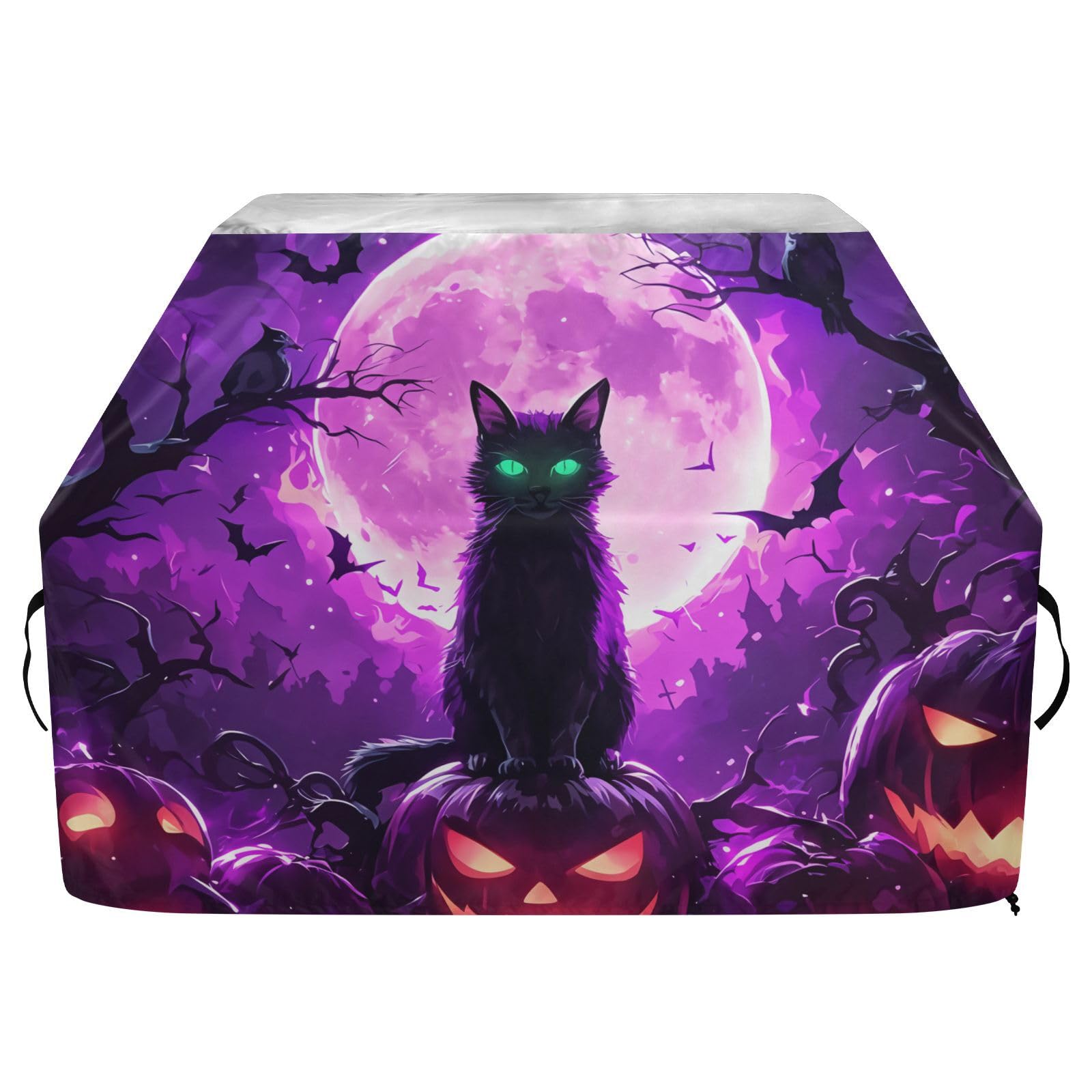 Halloweenowe czarne dynie z kotem, fioletowe pokrowce na grilla gazowego na zewnątrz, 158 cm, wodoodporne, wytrzymałe, odporne na blaknięcie i promieniowanie UV, pokrowce na wędzarnie z regulowanym