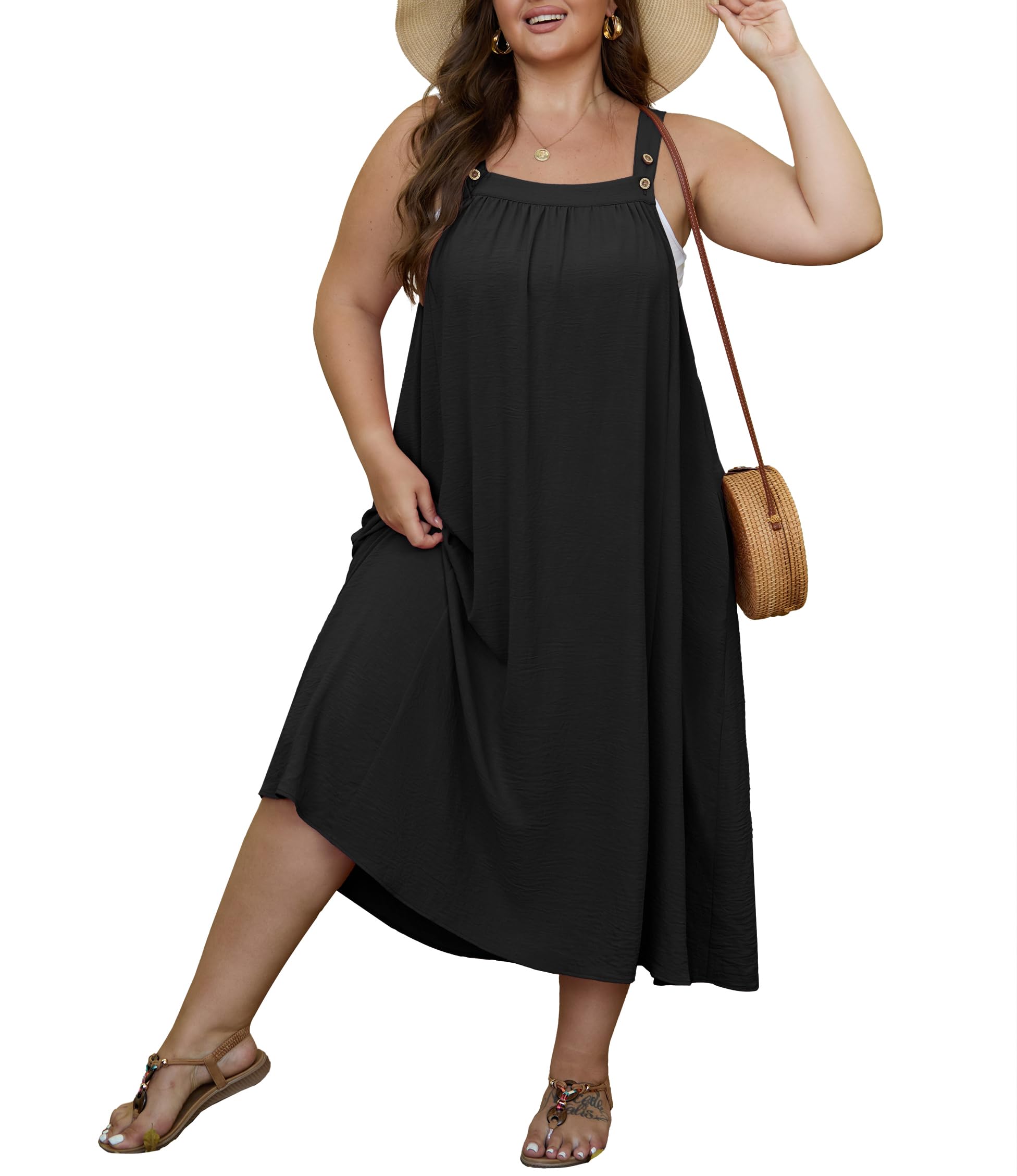 OLRIK Plus Size Casual Summer Dresses for Women Loose Fit A-Line Flowy Midi Dress with Pockets