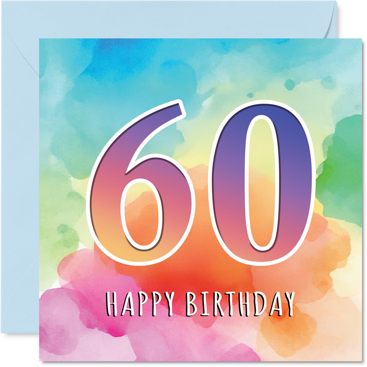 60th Birthday Cards for Men Women - Colourful Watercolour Age - Happy Birthday Card for 60 Year Old Man Woman Auntie Friend Neighbour Grandad, 145mm Bday Greeting Cards