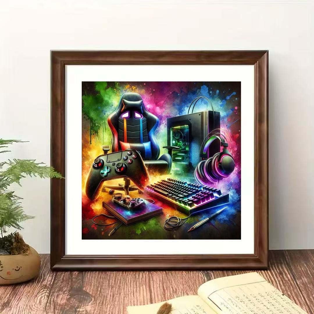 OJTOYART Video Game Diamond Art Kits for Adults,DIY Gaming Equipment Diamond Painting Kits for Beginner,5D Full Round Drill Diamond Gem Painting Kits for Home Wall Decor 13.79 x 13.79Inch - 3