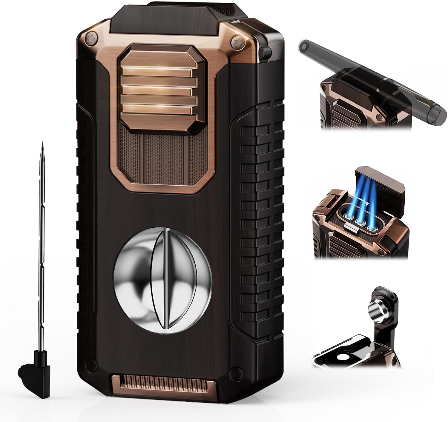 5-in-1 Torch Lighter with Tool, Punch, Holder and Draw Enhancer Tool, Triple Windproof Jet Flame, Refillable Lighters with Accessories, Cool Lighter Gifts for Men, Butane Lighter for Candle, Travel
