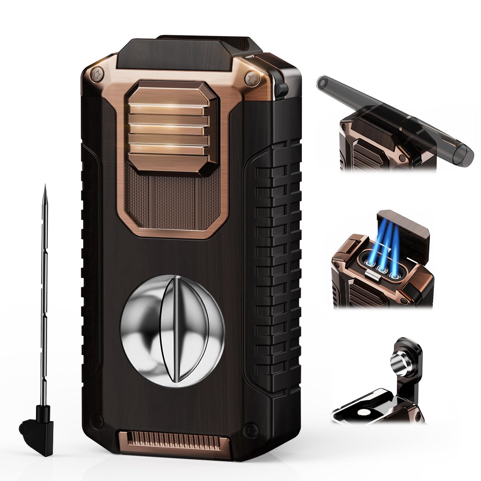 5-in-1 Torch Lighter with Tool, Punch, Holder and Draw Enhancer Tool, Triple Windproof Jet Flame, Refillable Lighters with Accessories, Cool Lighter Gifts for Men, Butane Lighter for Candle, Travel