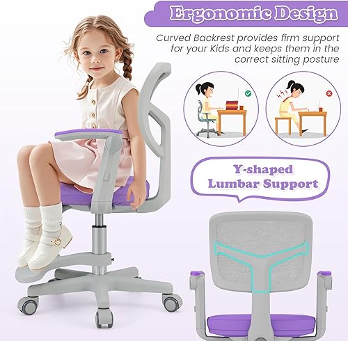 Miniatura 75 de Giantex Silla de escritorio para niños, silla giratoria de computadora para niños de altura ajustable con soporte lumbar en forma de Y y ruedas