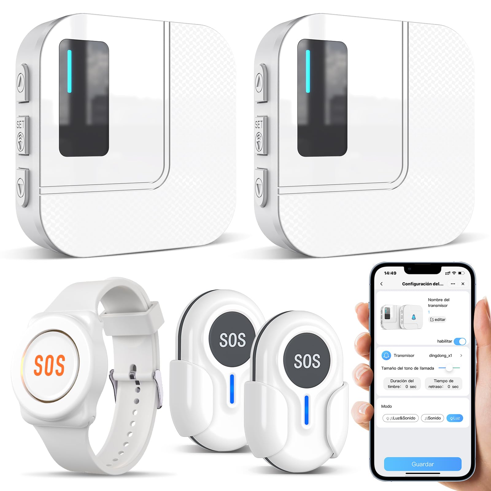Daytech WiFi Tuya Avisador Personas Mayores,Boton Emergencia Ancianos,Boton Llamada Emergencia,Ideal para Seres Queridos Que Necesitan cuidados en casa (2 Receptores + 2 Botones + 1 Pulsera)
