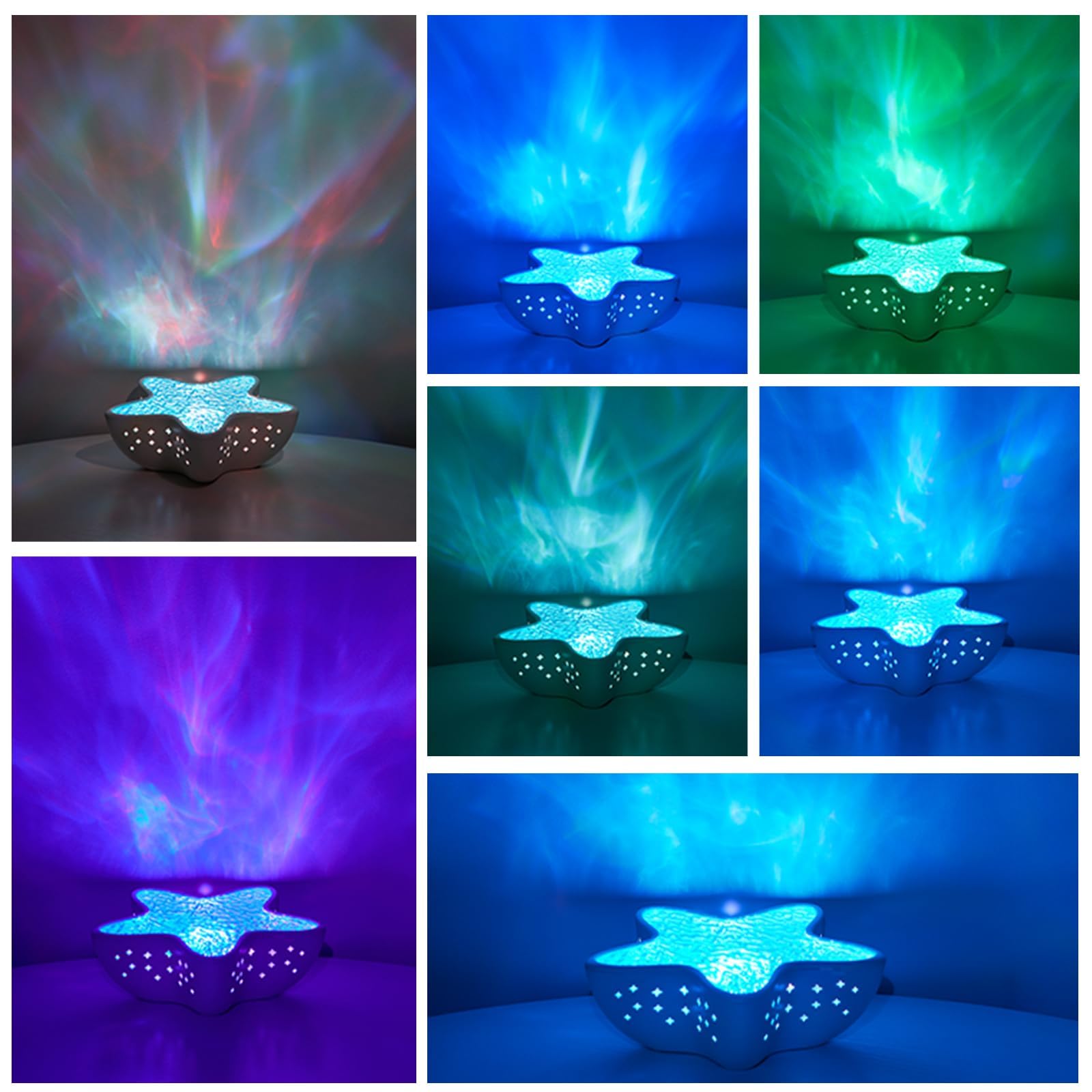 AmmToo Proiettore di cielo stellato a LED con effetto aurora, luce polare per bambini e adulti, luce notturna a forma di onda d'acqua con oscuramento a stella, proiettore di stelle