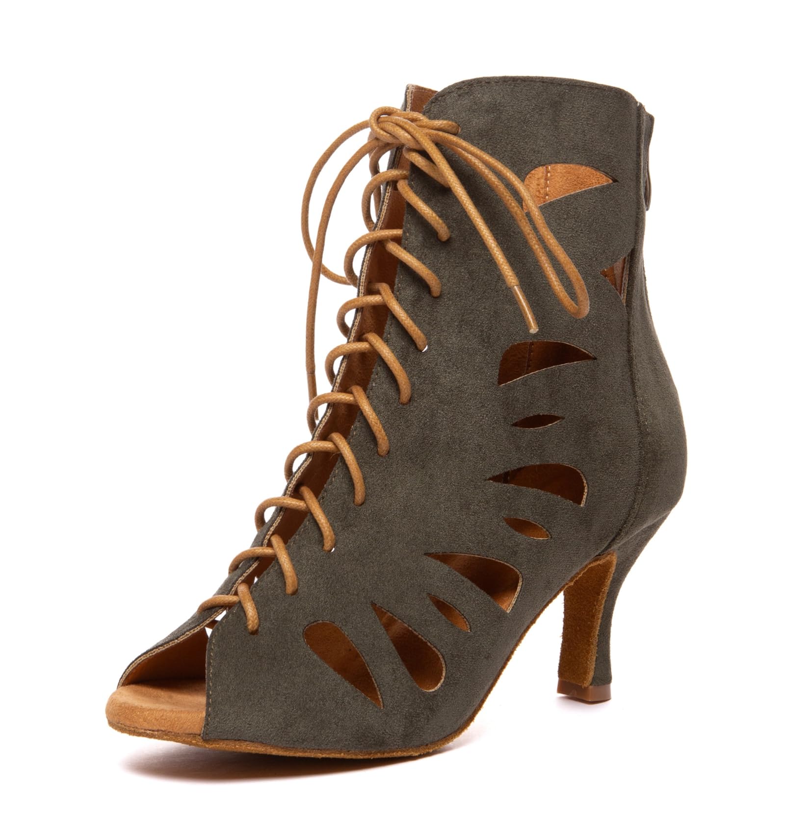 Minishion Comfortable Dance Shoes for Women Sexy Peep Toe Wedding Evening Ankle Booties L610 Dark Green 7.5cm Heel US 6