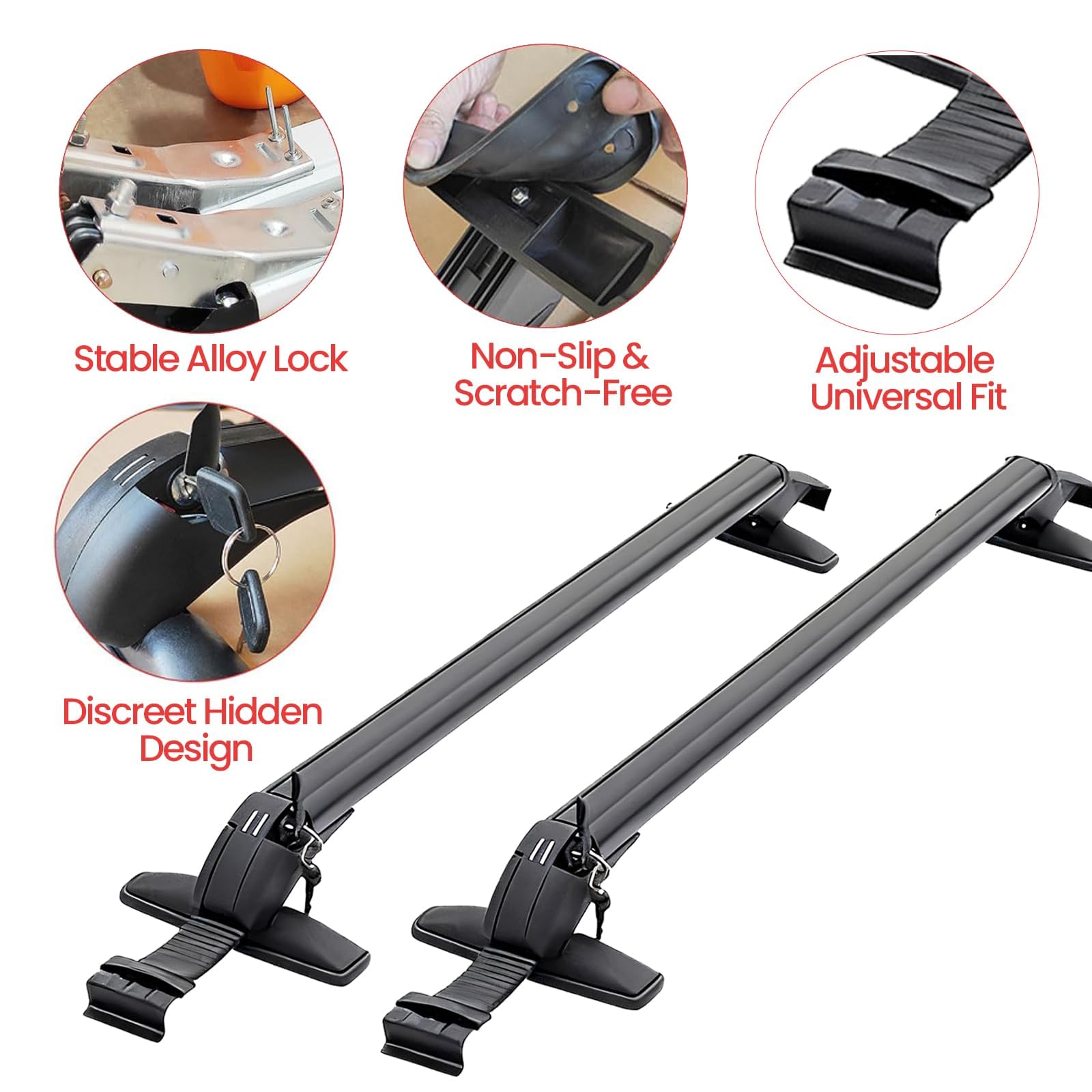 45" Universal Aluminum Roof Rack Cross Bars with Anti-Theft Lock – Fits Vehicles Without Roof Rails – Ideal for Rooftop Cargo Carrier, Kayak, Canoe, Snowboards & More — view 4