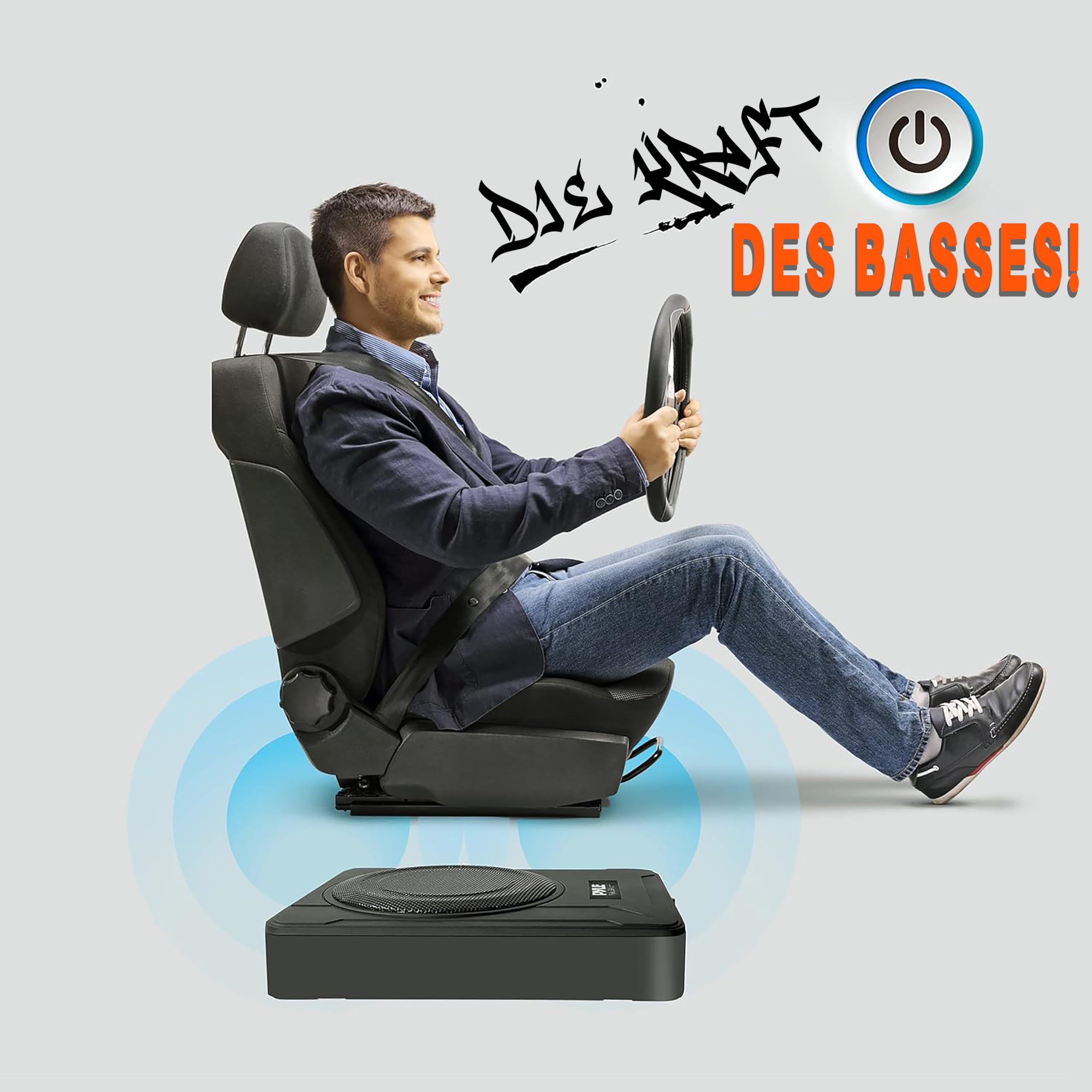 Pyle 600W Untersitz Subwoofer Aktiv – 8" Flacher Auto Lautsprecher mit Verstärker – Car & Marine Speakers mit Variabler Bassboost inkl. Montagematerial & Fernbedienung – Schlankes Design in Schwarz